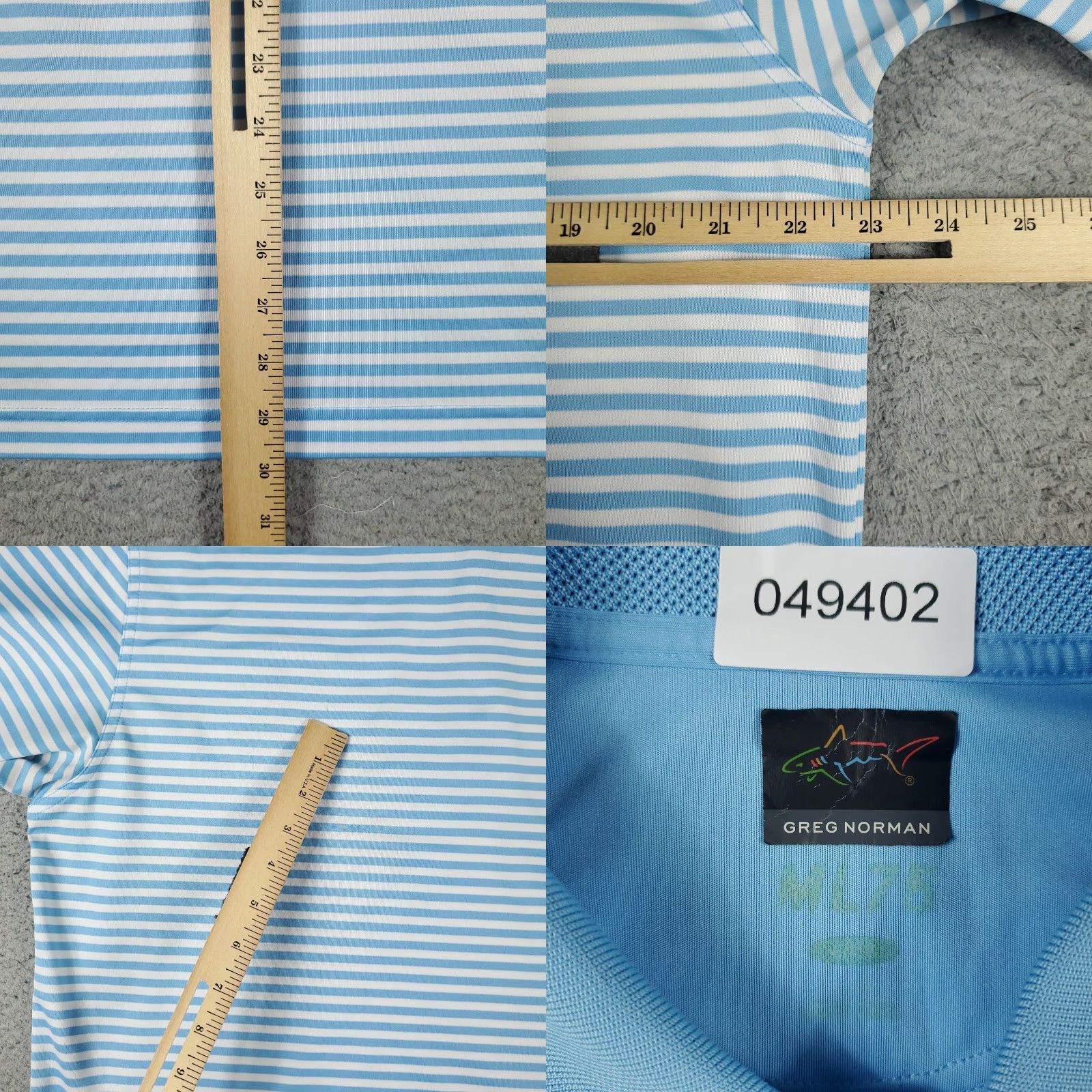 Vintage Greg Norman Polo Shirt Mens L Blue Striped Polo Shirt Casual Short Sleeve, Stained, Button, Logo, Regular Fit, Classic Preppy, Golf, Outdoor, Men Size US L / EU 52-54 / 3 - 8 Thumbnail