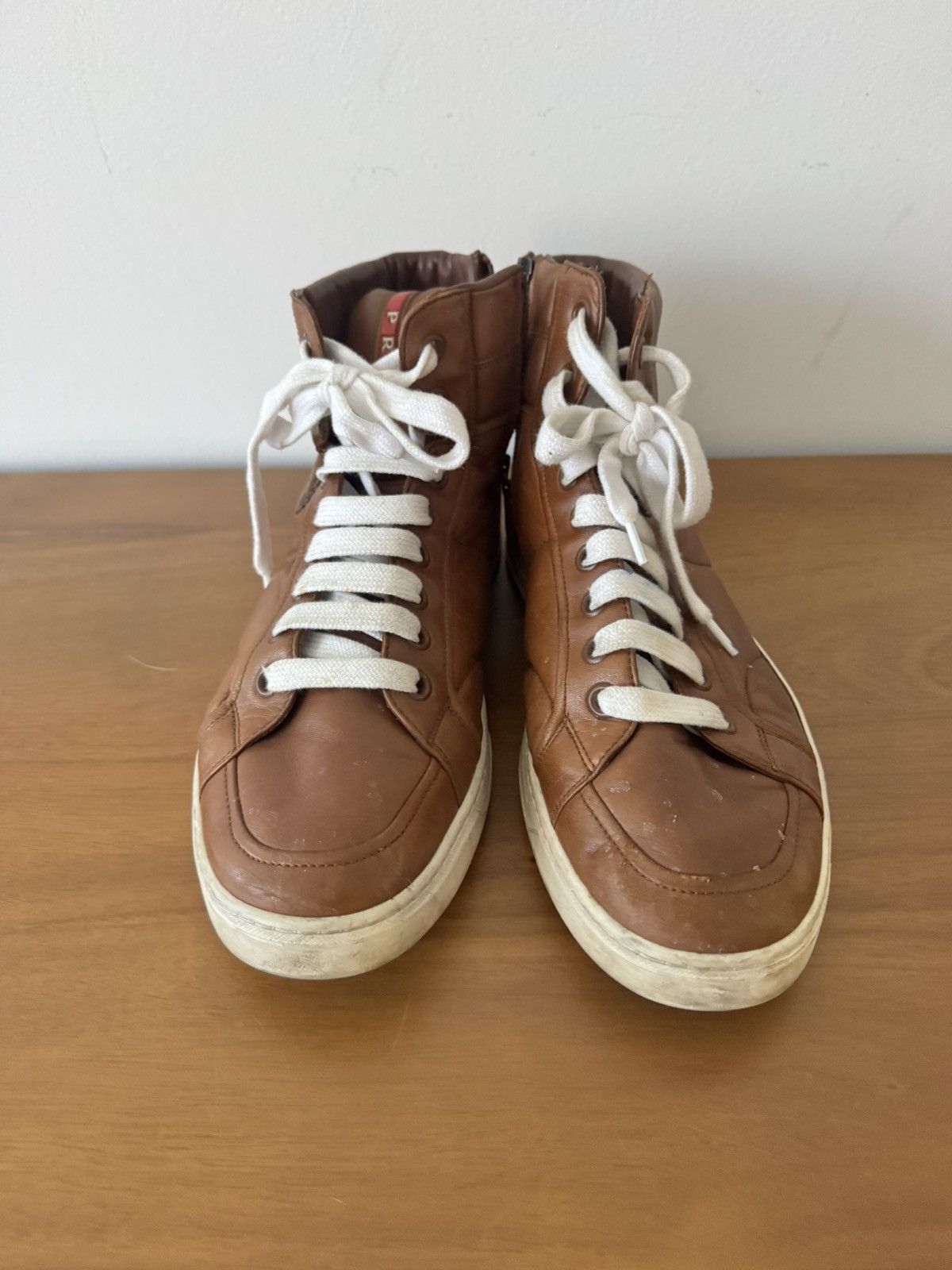 Prada Prada Brown Leather High-Top Sneakers Size US 8.5 / EU 41-42 - 2 Thumbnail