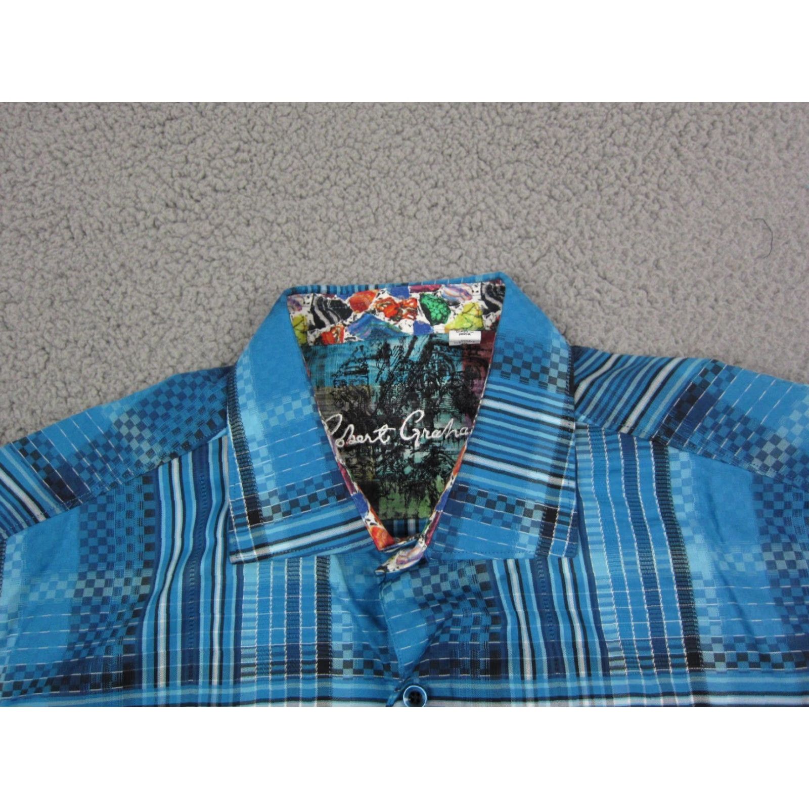 Robert Graham VINTAGE Robert Graham Shirt Mens L Blue Plaid Cotton 90s Tropical Barrel Cuff Collared Long Sleeve Dress Shirt Size US L / EU 52-54 / 3 - 2 Thumbnail
