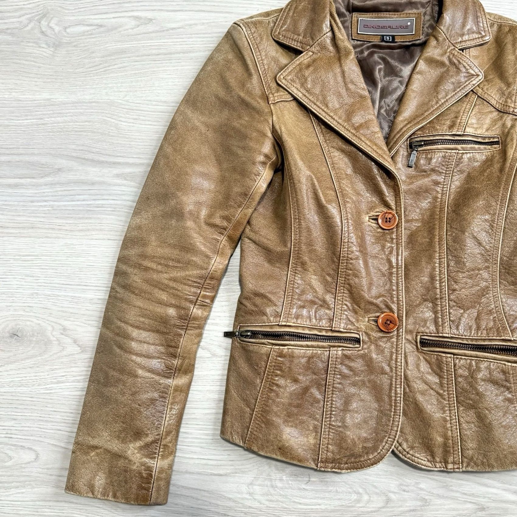 Vintage VINTAGE Dinosaure Blazer Women’s Small Brown Leather 90s Y2K Boho Patina Size S / US 4 / IT 40 - 2 Thumbnail