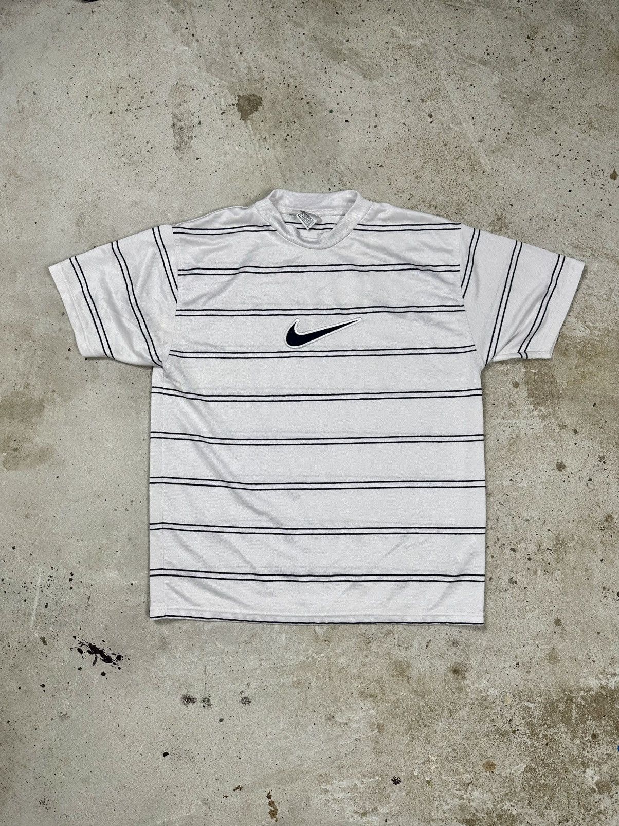 Vintage 90s Nike Striped Center Swoosh Logo Tee White