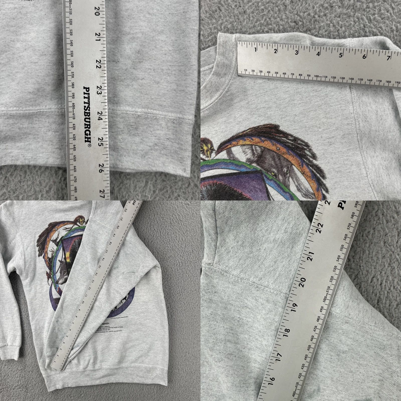 Vintage VINTAGE Oneita Power Sweats Sweatshirt Adult S Gray Wolf Graphic Print 90s Nature Mens Pullover Crewneck Regular Cotton Heavyweight Size US S / EU 44-46 / 1 - 9 Thumbnail