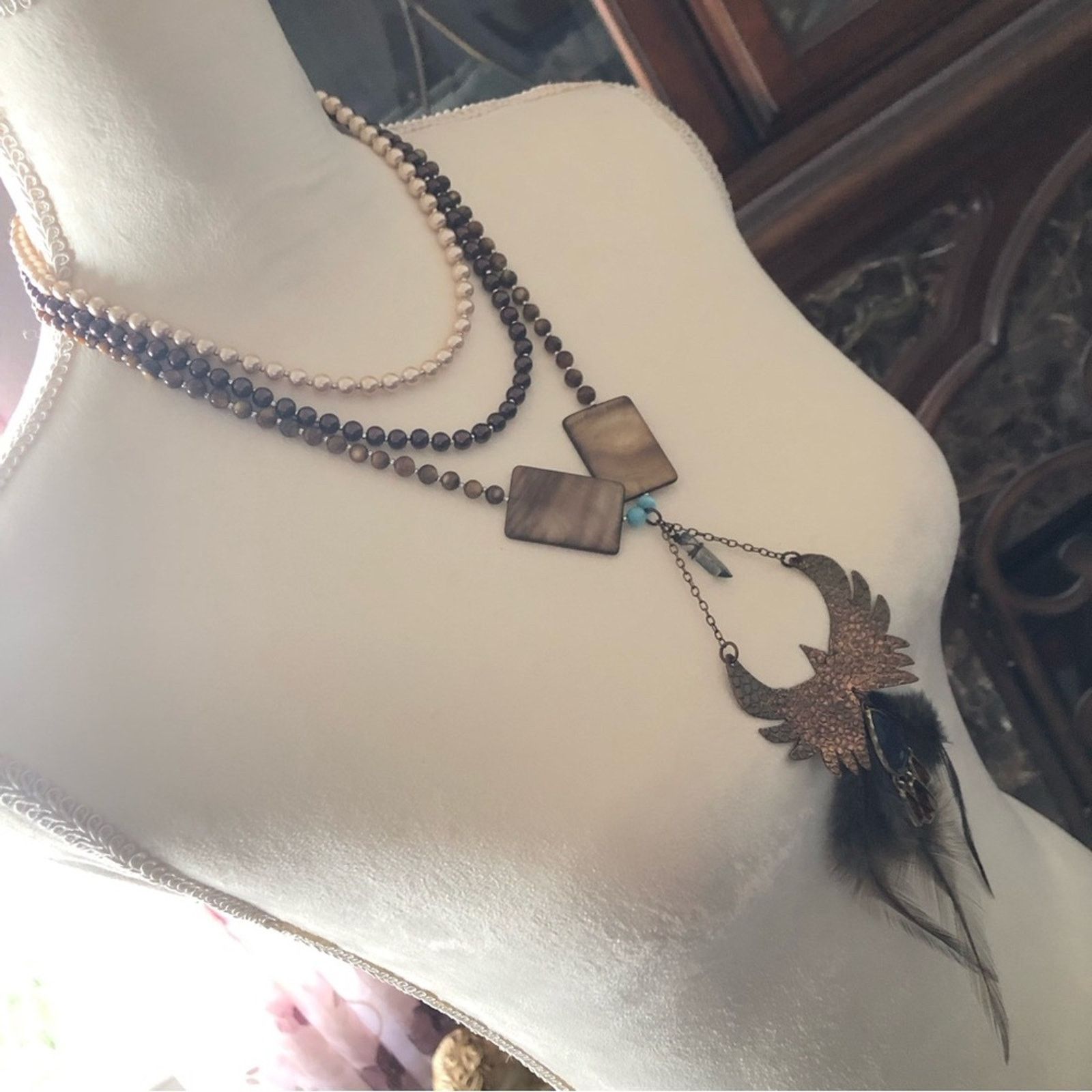Jewelry Handcrafted copper eagle Czech Pearl tiger eye necklace Size ONE SIZE - 4 Thumbnail
