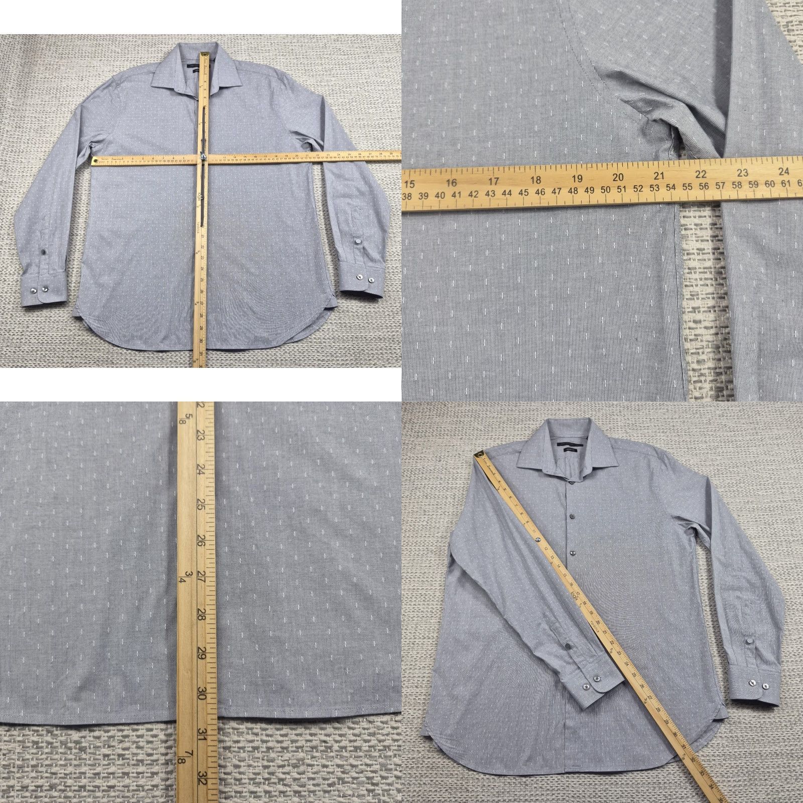 John Varvatos John Varvatos Button Up Shirt Mens 15.5 32/33 Gray Modern Fit Stretch Dress Shirt Geometric Pattern Classic Modern USA Men Size 42R - 8 Thumbnail