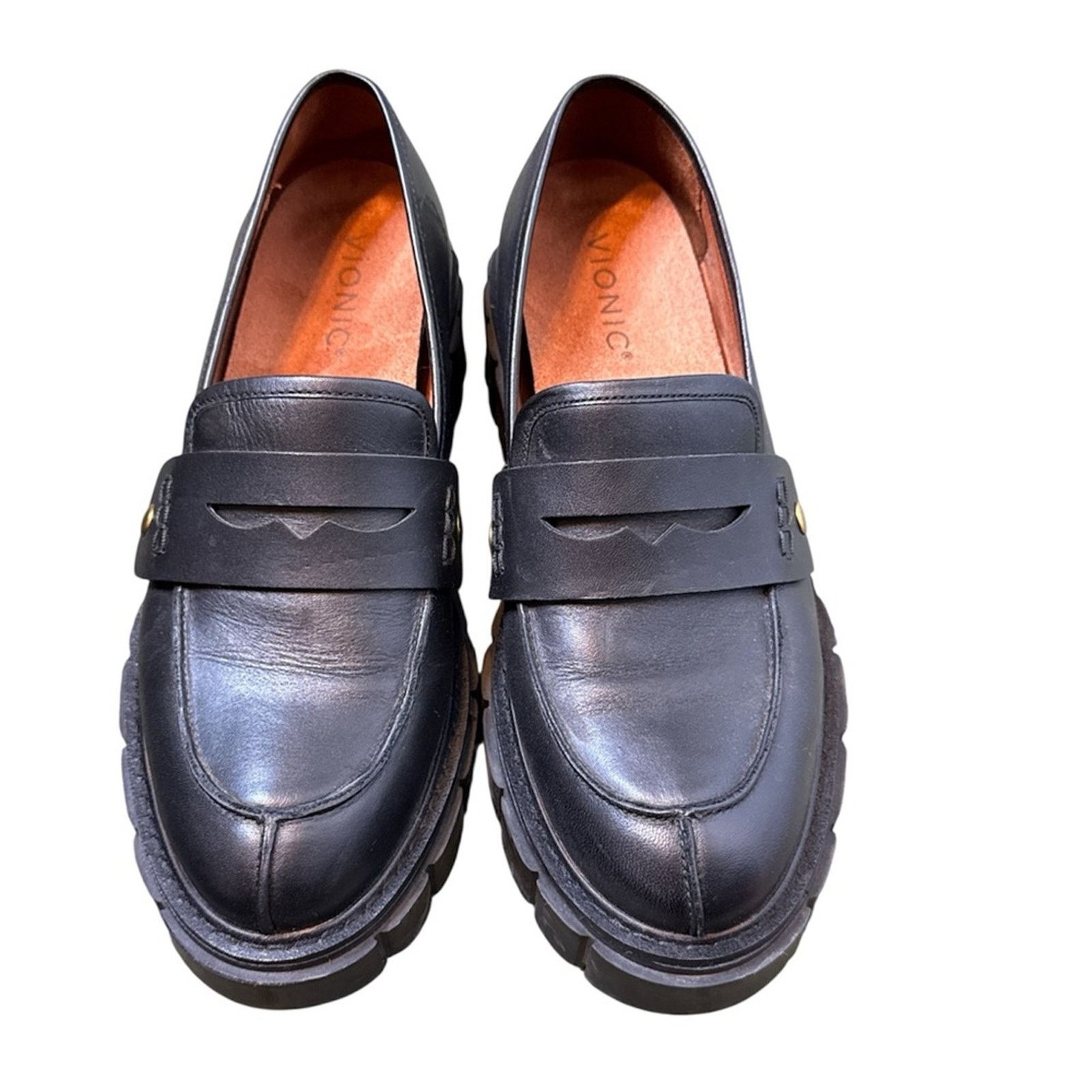 Vionic Vionic Elodie Black Leather Lug Sole Chunky Slip On Loafers Size US 8 / IT 38 - 2 Thumbnail