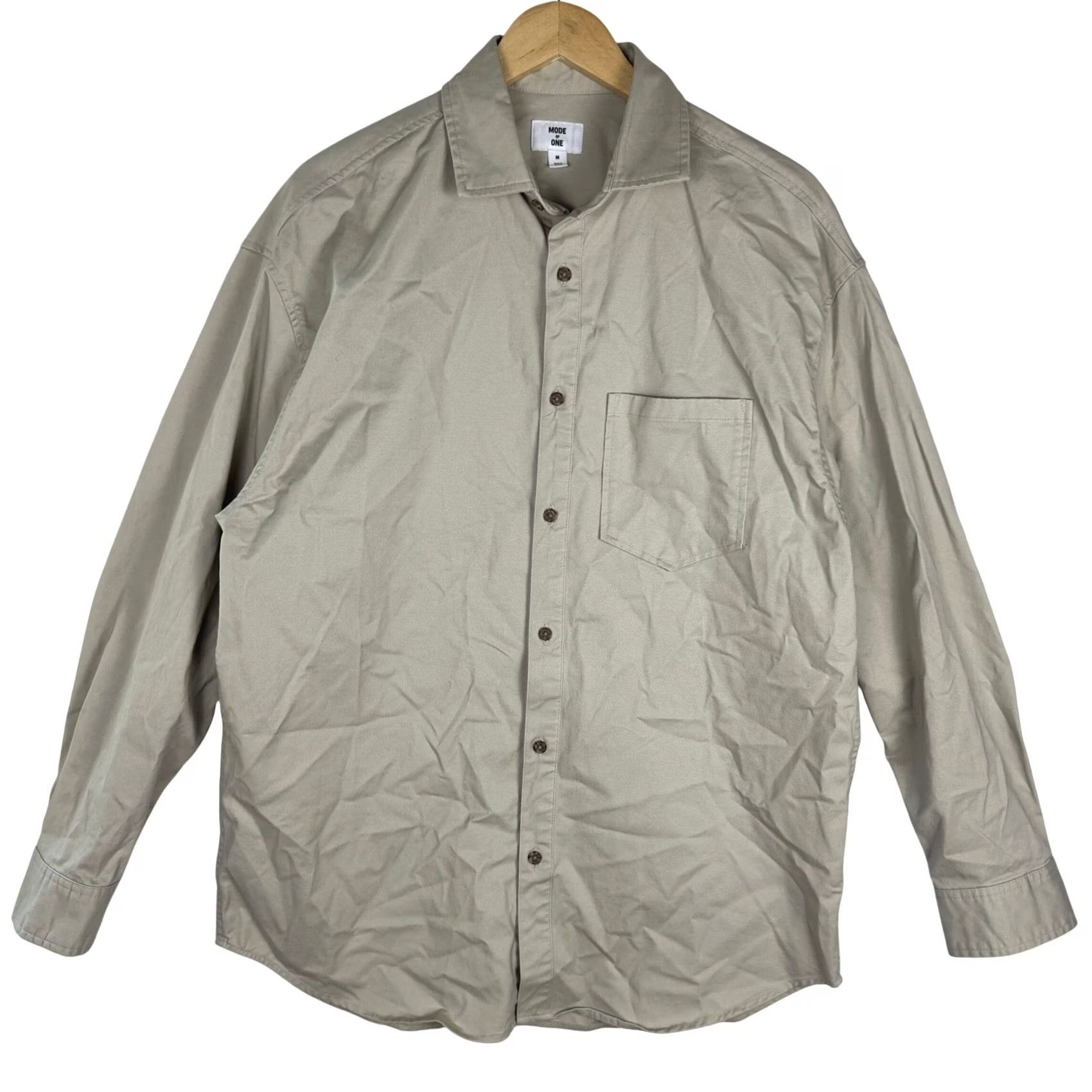 Vintage Mode of One Mens Relaxed Fit Twill Button-Down Shirt Dark Ecru Beige M Size US M / EU 48-50 / 2 - 2 Thumbnail