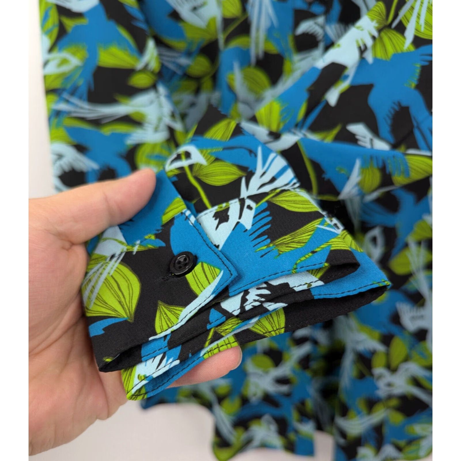 Vintage G by Giuliana Shirt Womens 14 Long Sleeve Floral Button-Up Green Blue Birds - (Note: remove extra punctuation) Size XL / US 12-14 / IT 48-50 - 3 Thumbnail