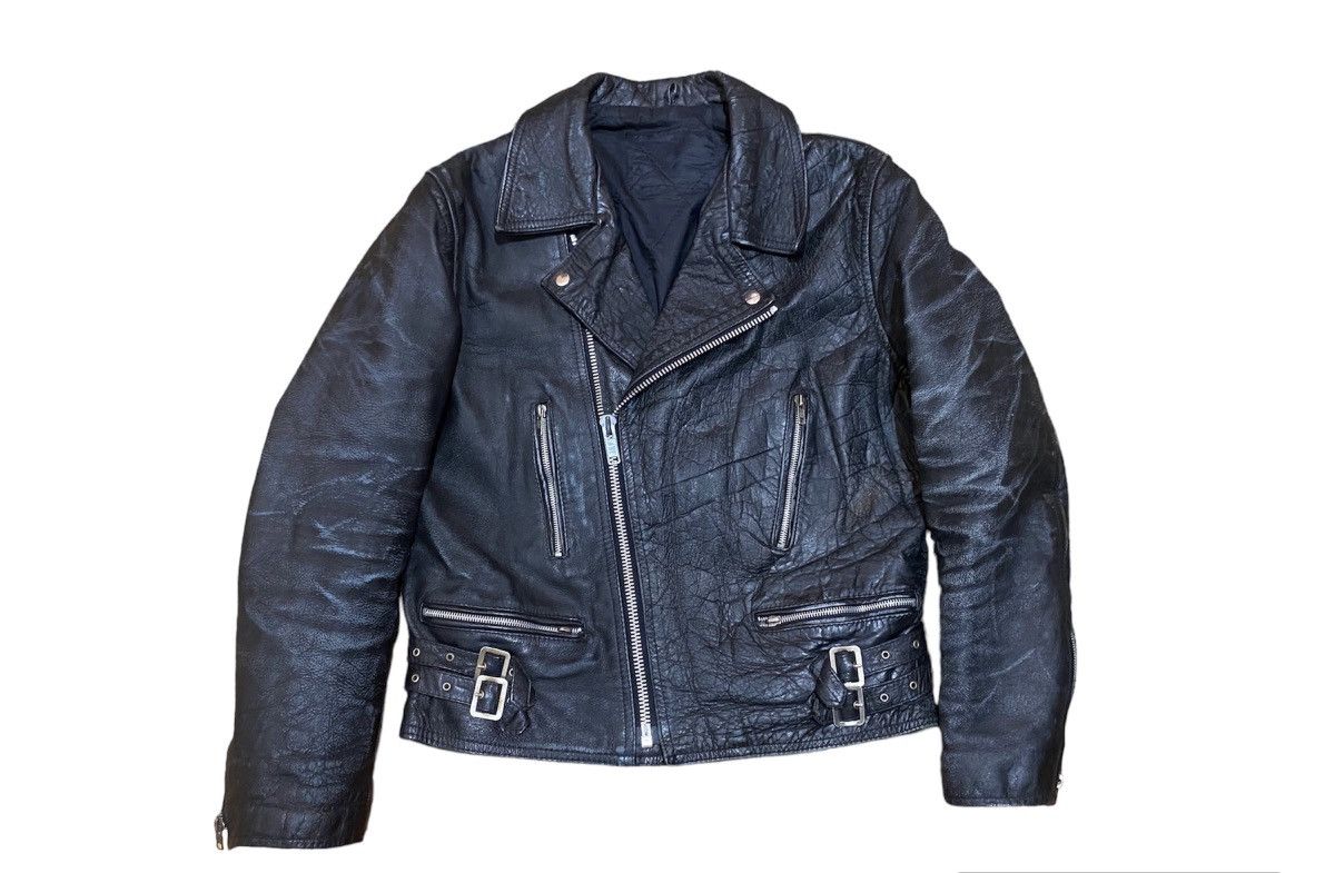 image of Rare Vintage 80's Distressed Punk Leather Biker Jacket in Black, Men's (Size Medium)