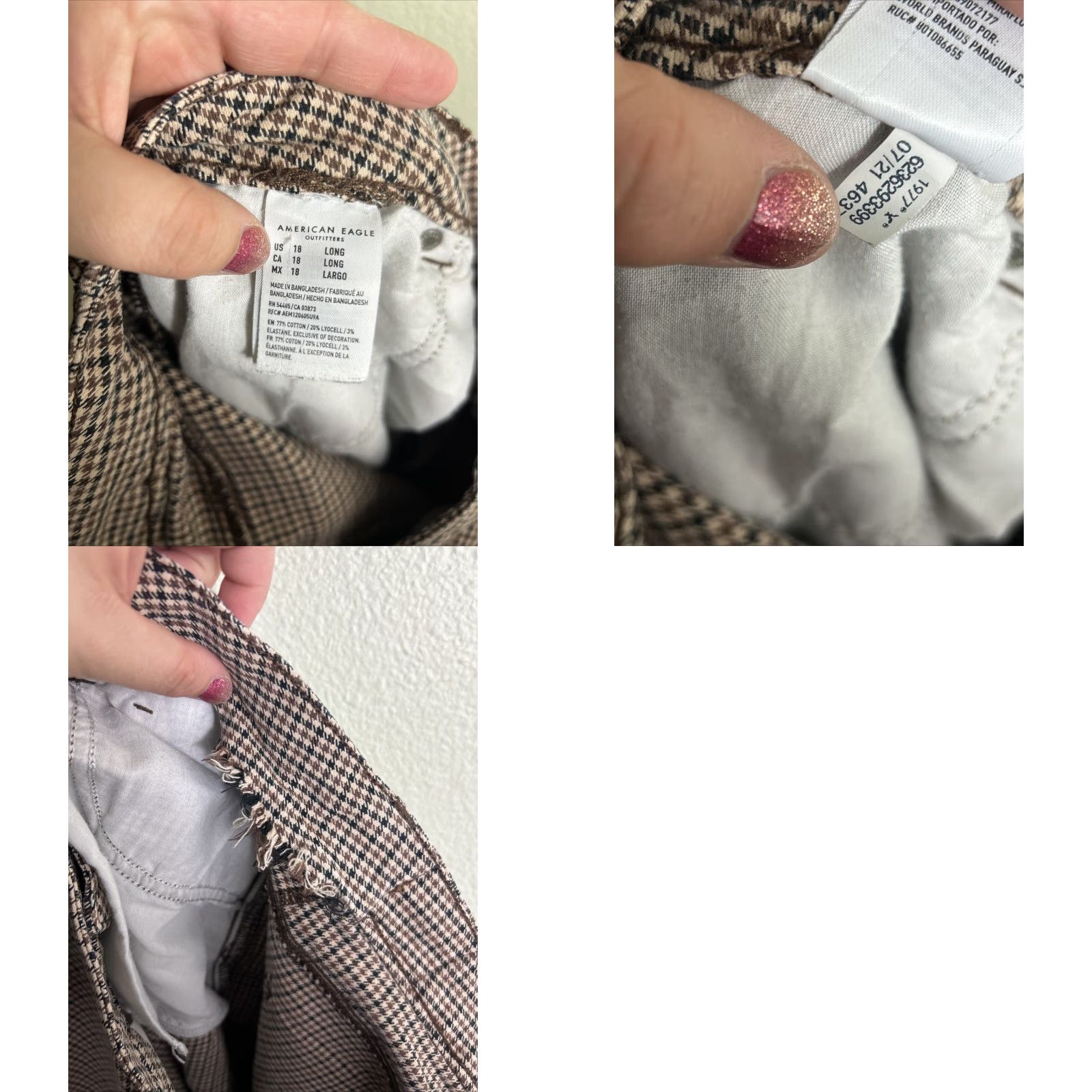American Eagle Outfitters American Eagle Flex Pants Womens 18 Long Brown Houndstooth 38x29 Flaw Size 40" / US 18 - 9 Thumbnail