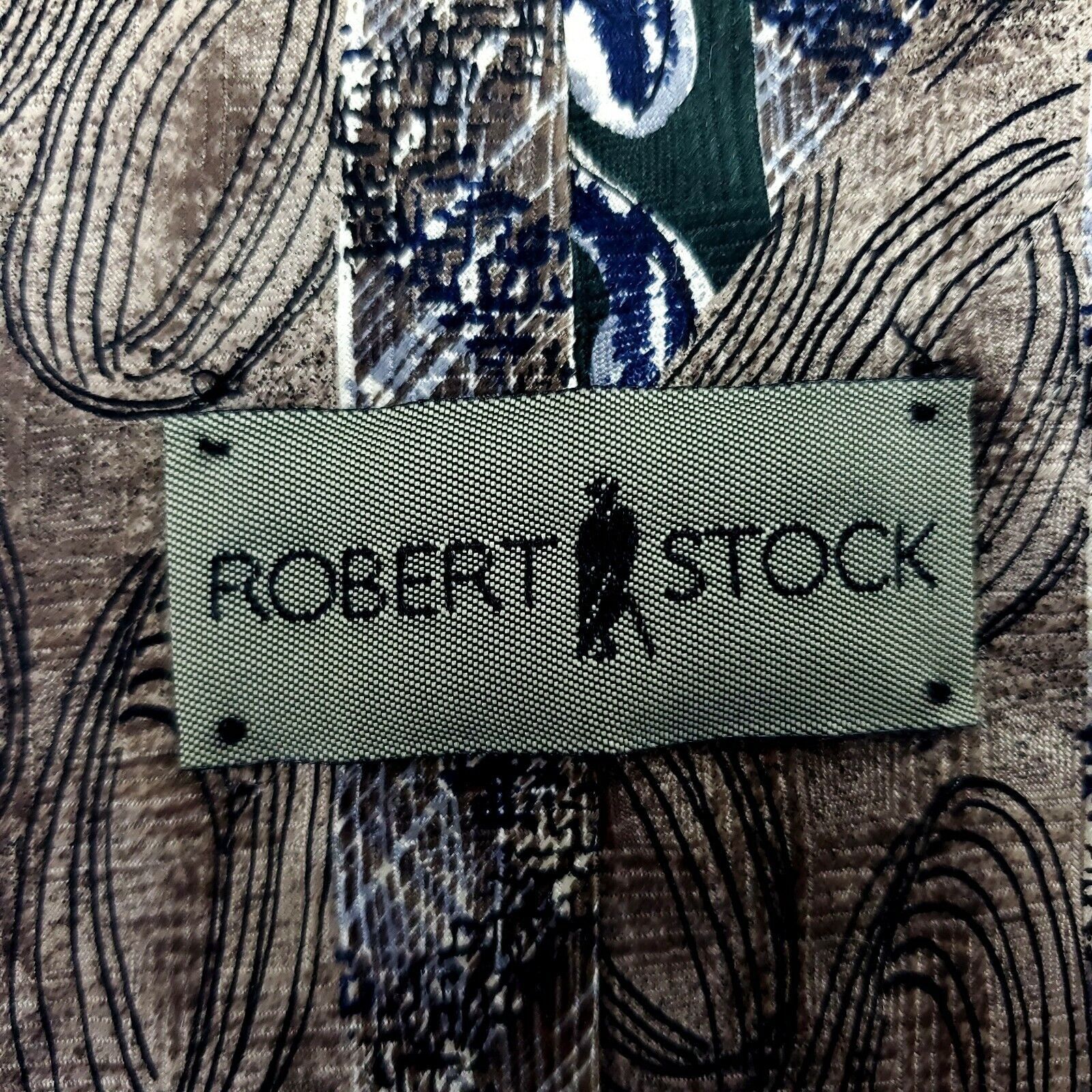 Robert Stock Robert Stock Green Beige Abstract Silk Tie Short Wide Size ONE SIZE - 3 Thumbnail