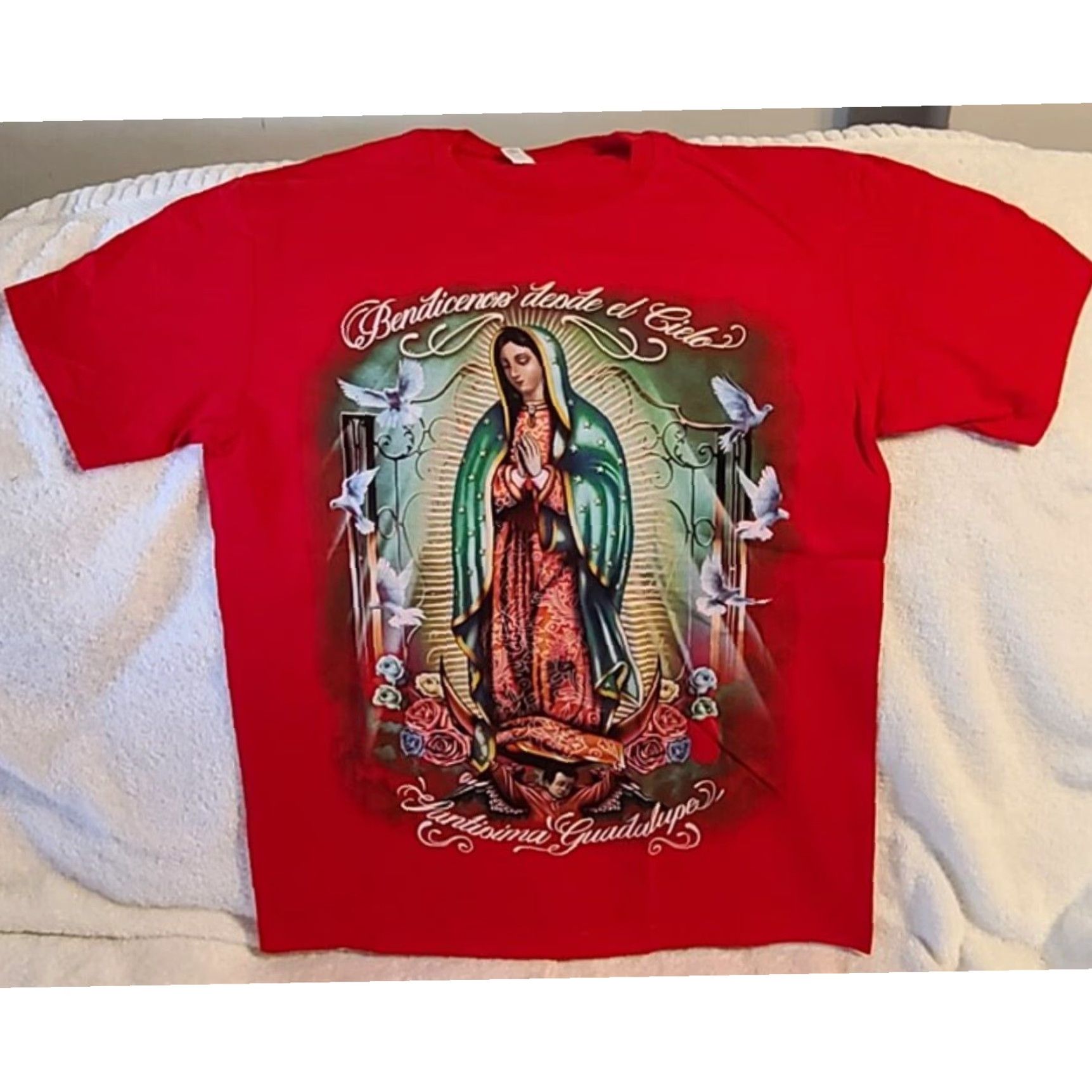 Vintage GUADALUPE Mens Red T Shirt Extra Large XL Virgin Mary Bless Size US L / EU 52-54 / 3 - 1 Thumbnail