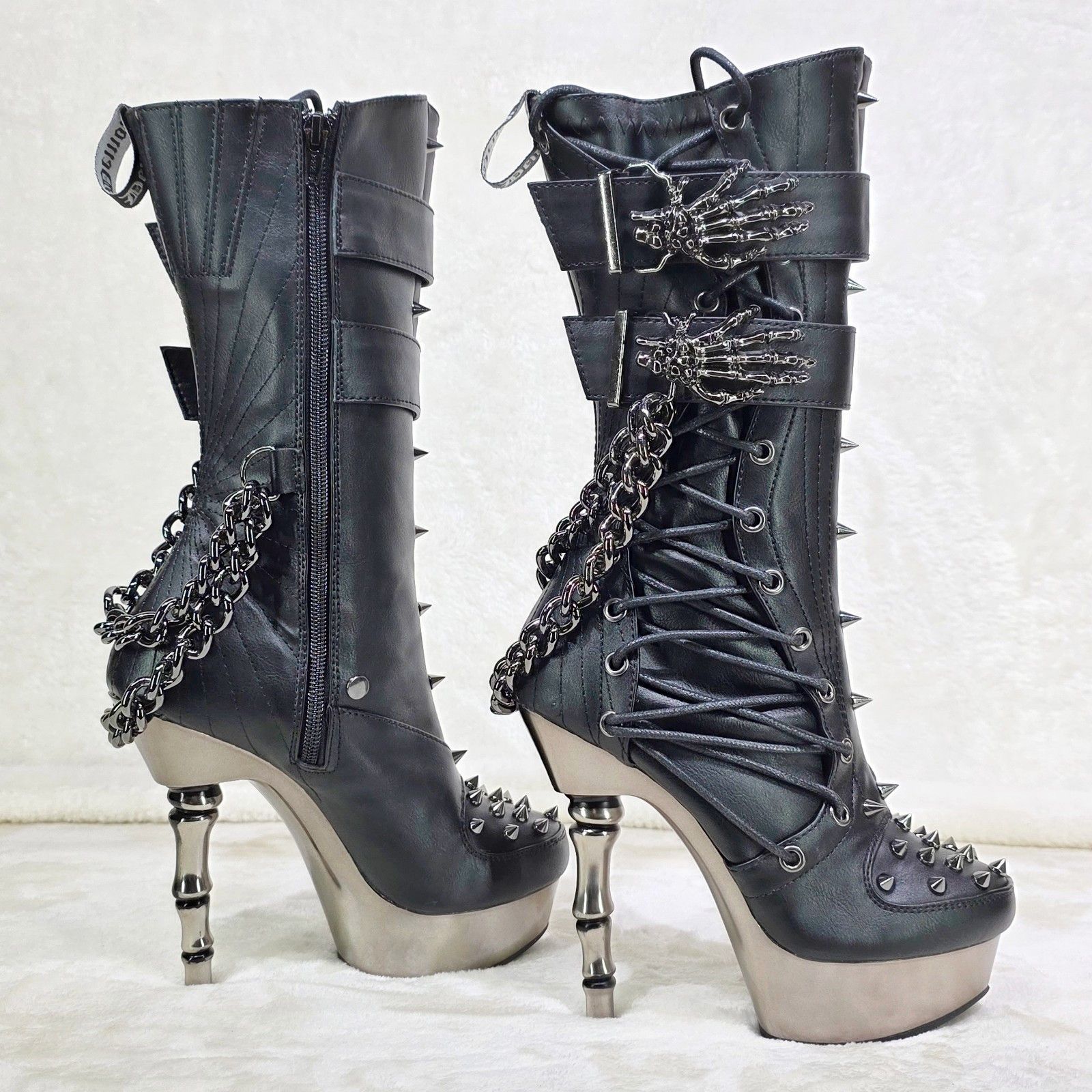 Demonia Cult DEMONIA Muerto Bone Heel Chain Cryptic Skeleton Hand Platfor Size US 9 / IT 39 - 2 Thumbnail