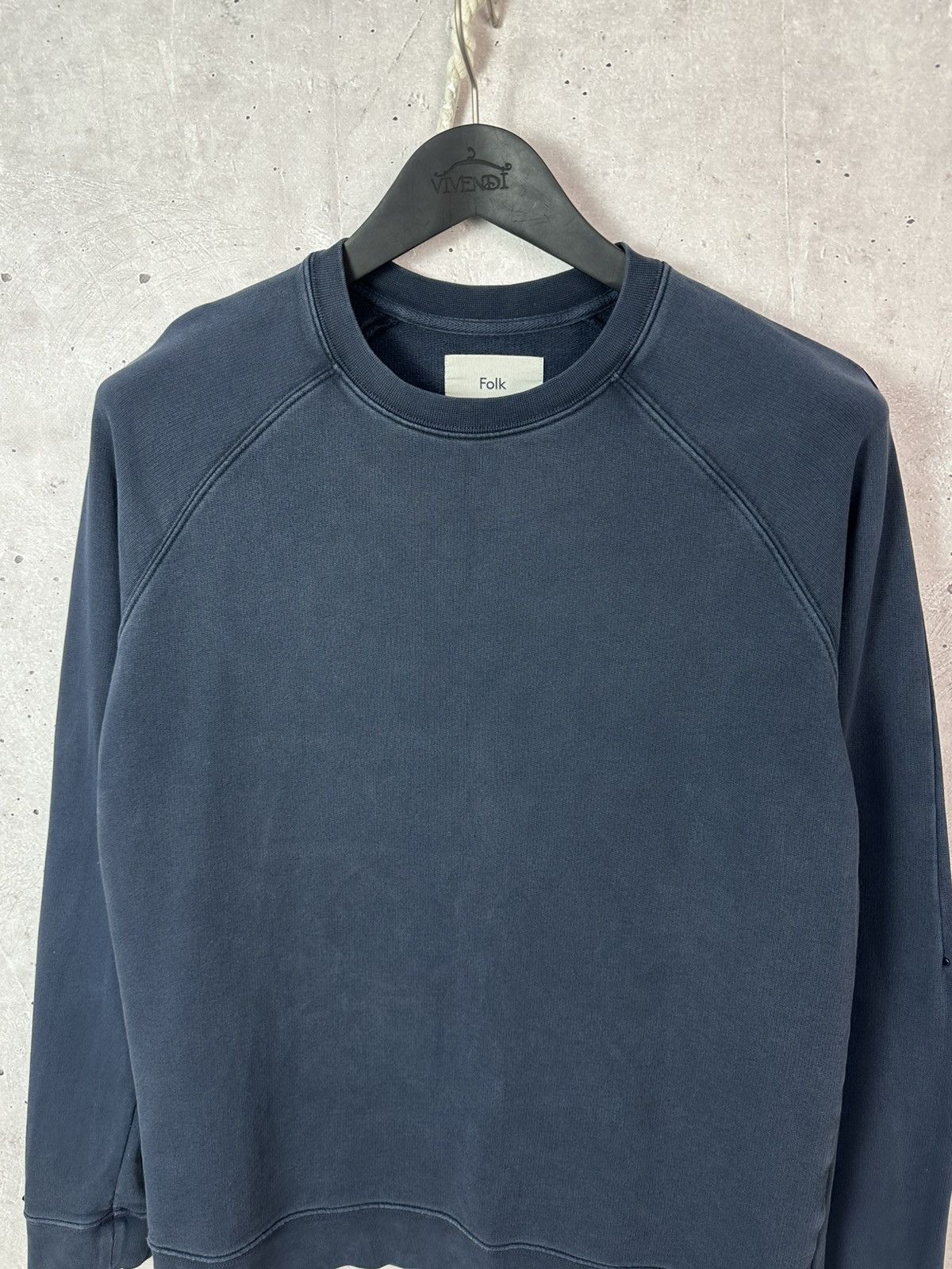 Folk Folk Navy Washed Cotton Crew Neck Long Sleeve Sweatshirt Size US M / EU 48-50 / 2 - 2 Thumbnail