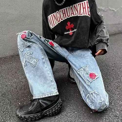VIBE hiphop three-dimensional rose embroidery ins jeans Size US 30 / EU 46 - 2 Thumbnail