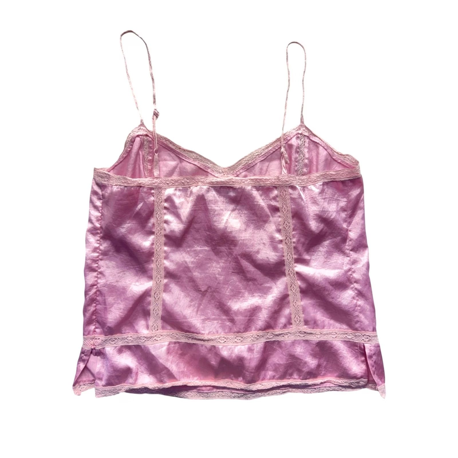 Banana Republic Banana Republic Pink Satin Camisole Top M Womens Tank Lace Trim Silk? No — Polyester Satin Camisole Top Size M / US 6-8 / IT 42-44 - 2 Thumbnail