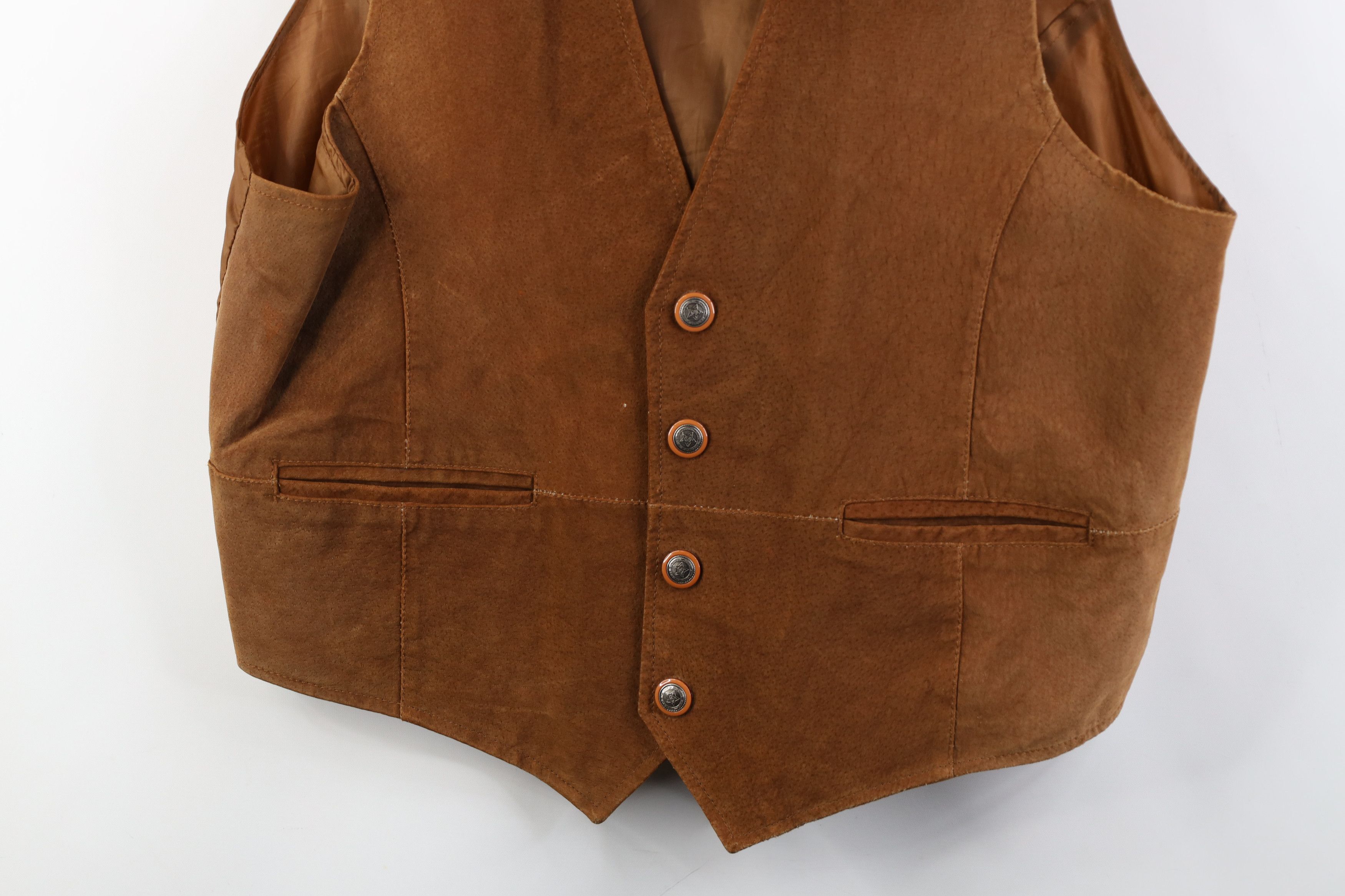 Vintage Vintage 90s Streetwear Leather Buckle Back Vest Jacket Brown Size US XL / EU 56 / 4 - 3 Thumbnail