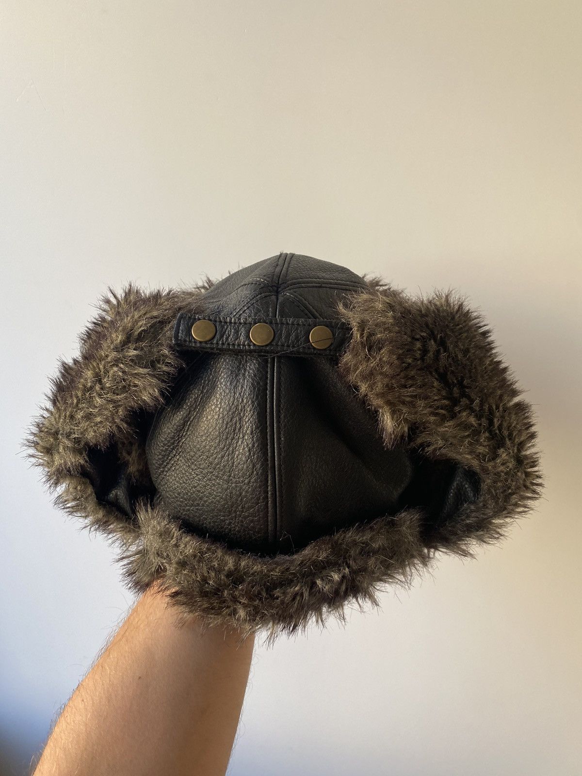 Cccp 🇺🇸 Vintage 90s 100% Leather USSR Fur Mohair Soviet Hat Size ONE SIZE - 11 Thumbnail
