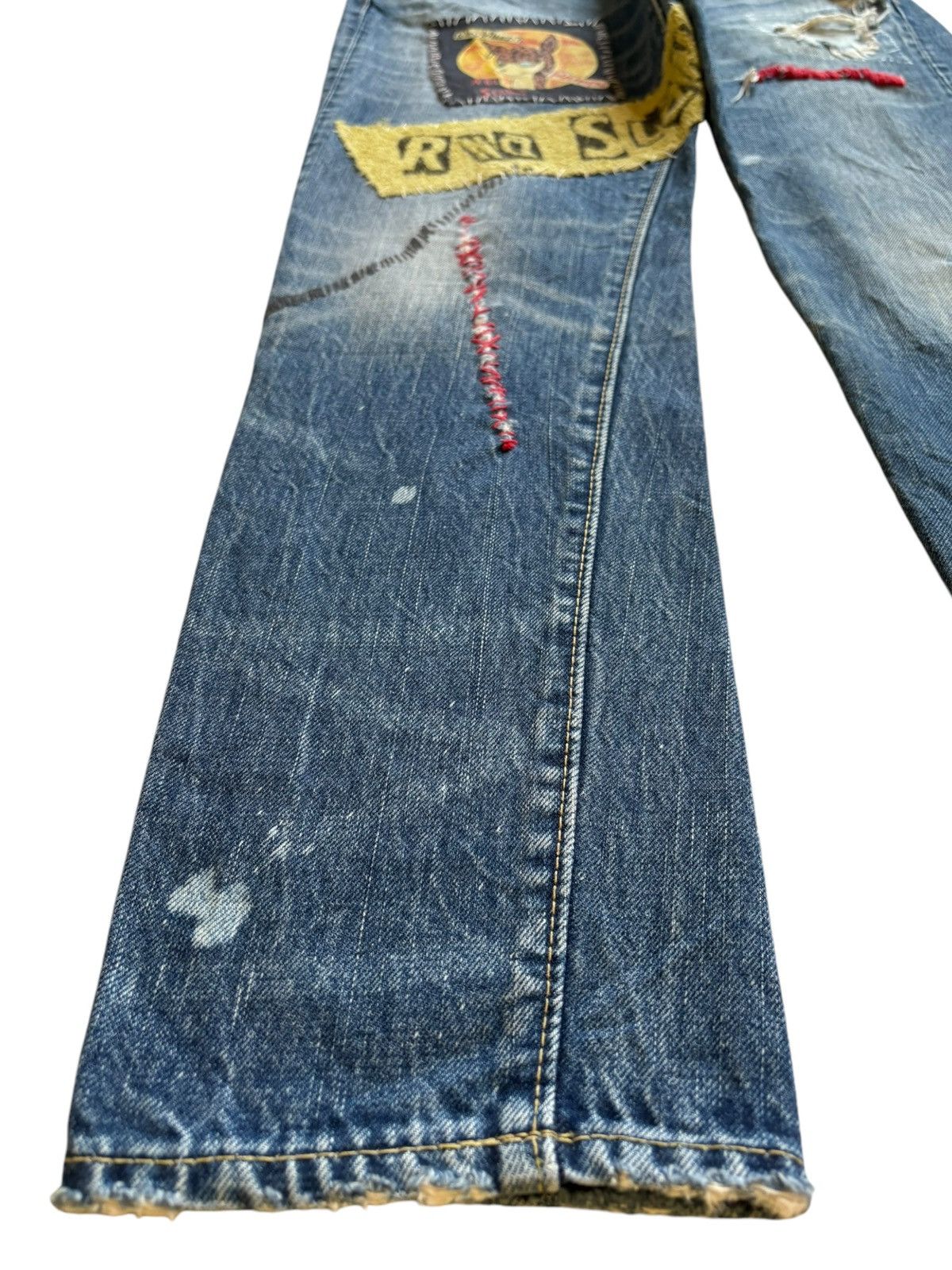 Japanese Brand Vintage Rna Slang Faded Wash Patchwork Distressed Jeans Size 31" - 6 Thumbnail