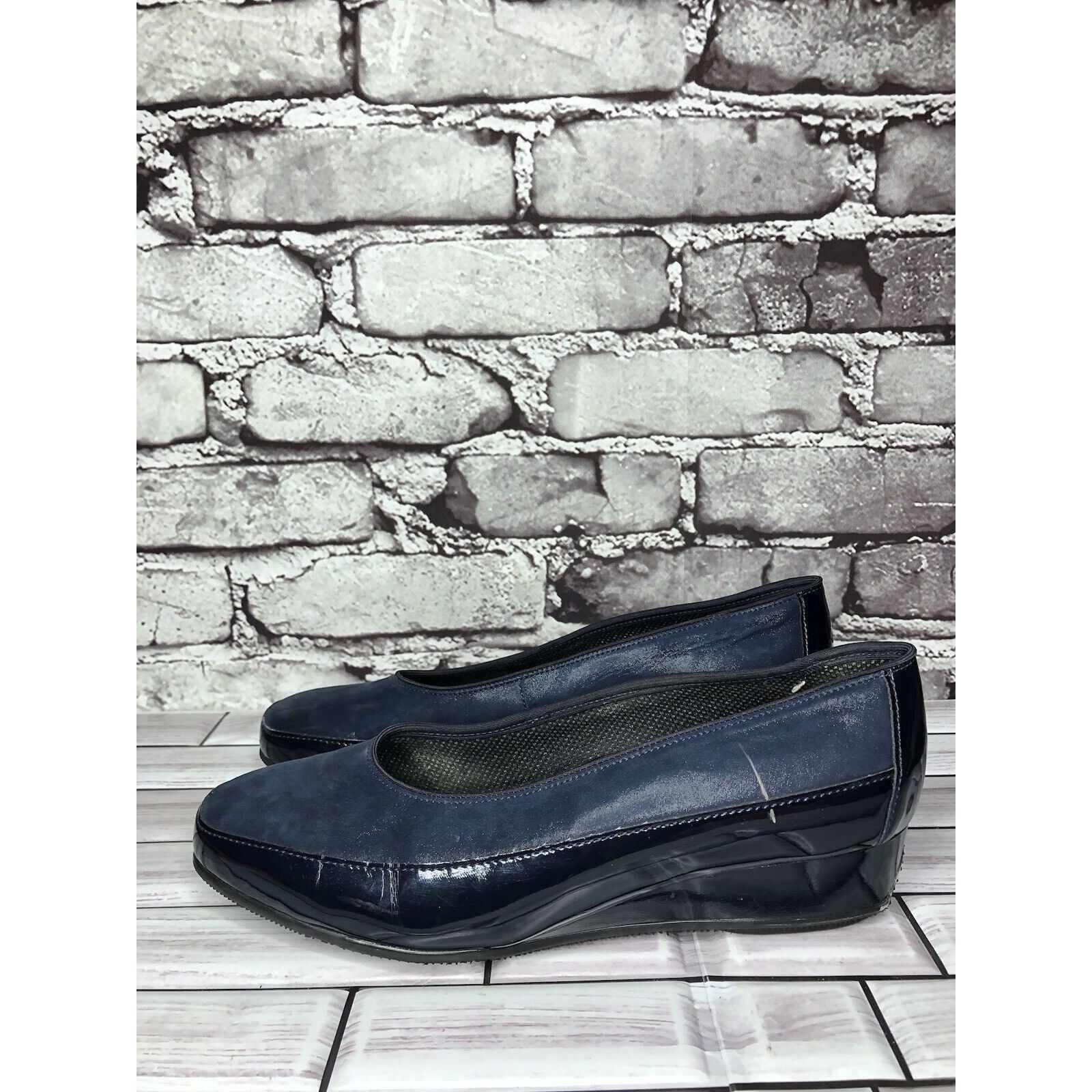 Other ARA Blue Leather Comfort Patent Wedge Pump Dress Shoes Women Size US 7 / IT 37 - 1 Thumbnail