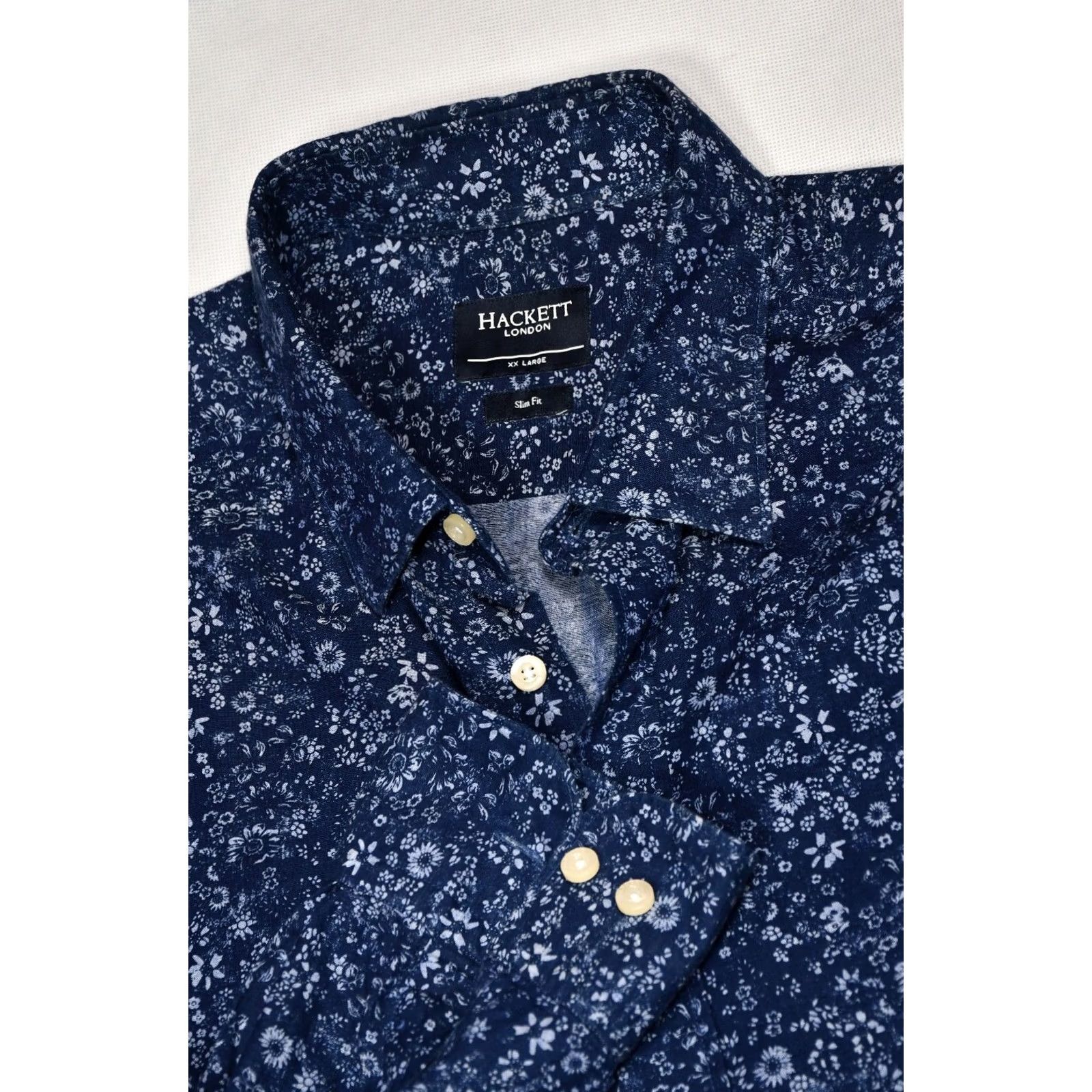 Hackett HACKETT LONDON Slim Fit Floral Blue Long Sleeve Shirt 2XL Men Button-Up Dress Shirt Size US XXL / EU 58 / 5 - 8 Thumbnail