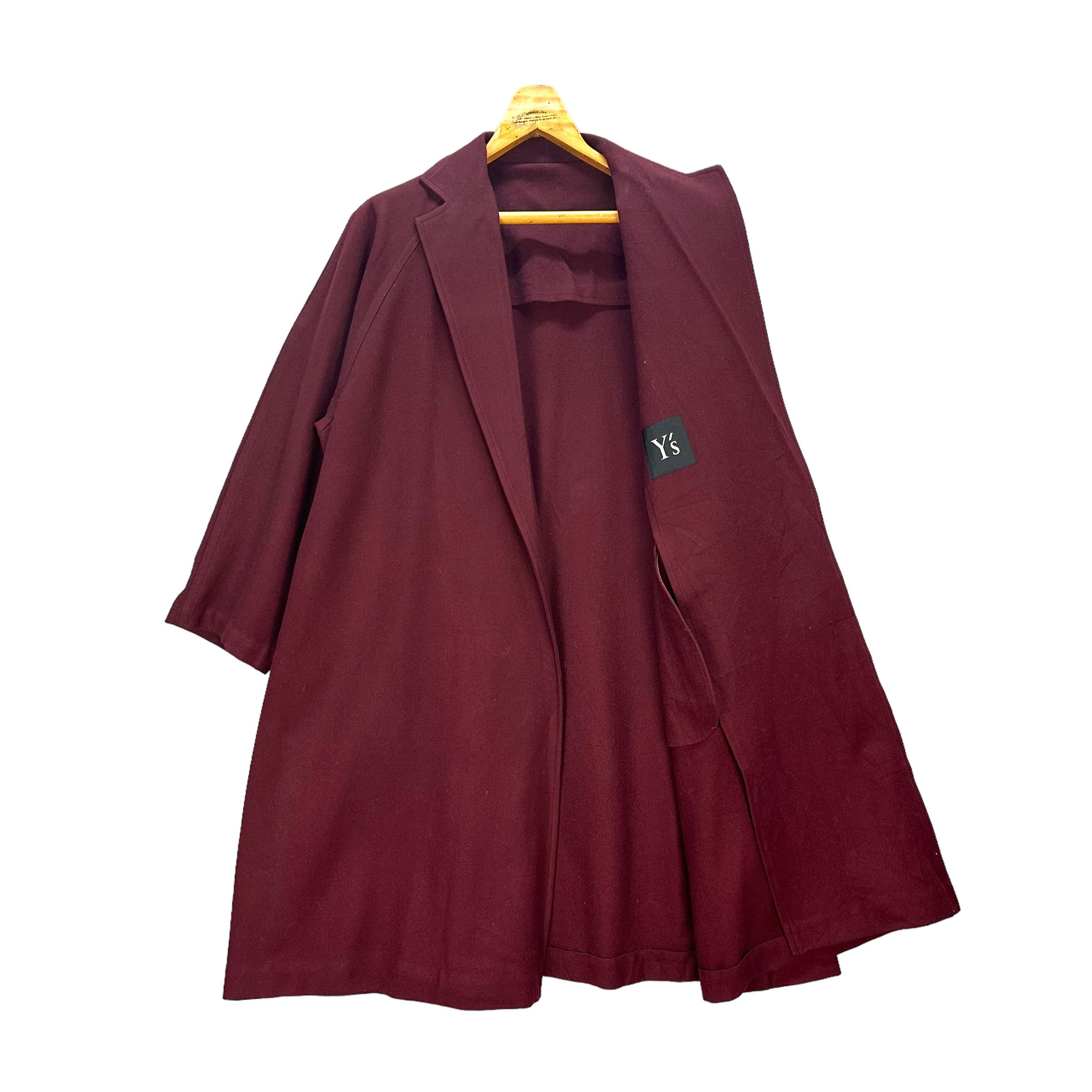 VINTAGE Y's BUTTONLESS MAROON WOOL OVERCOAT #8393-007