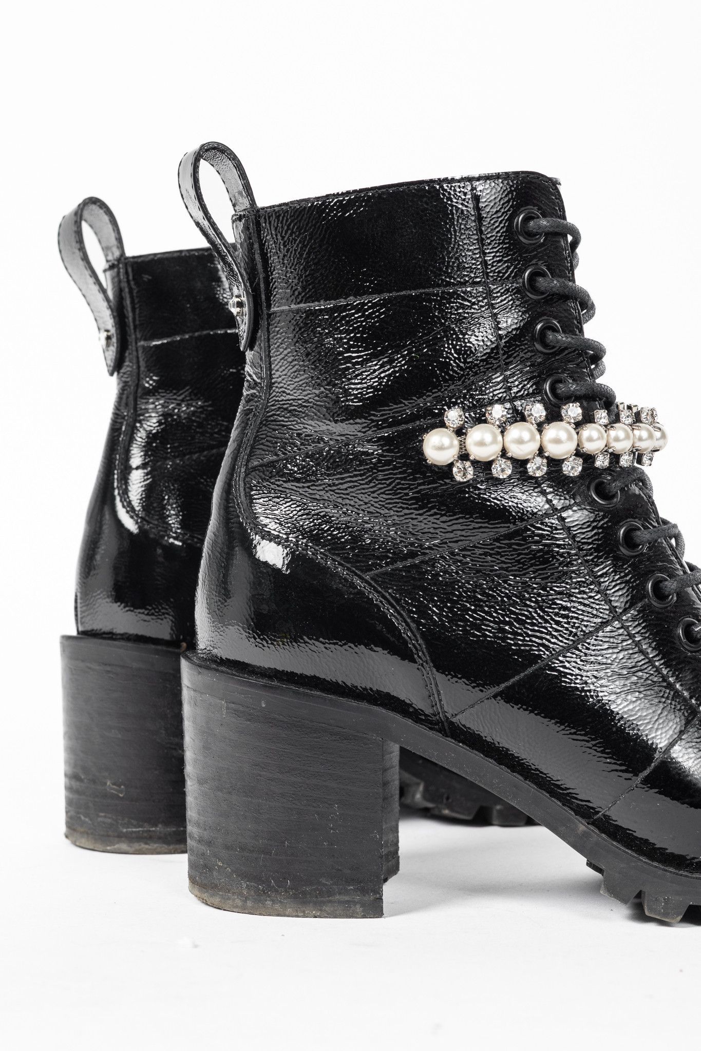 Jimmy Choo Jimmy Choo Cruz 65 Naplack Crystal/Pearl Piece Combat Boots Size US 7 / IT 37 - 9 Thumbnail