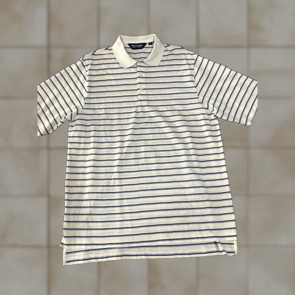 Polo Ralph Lauren Polo Ralph Lauren Polo Shirt Mens L White Blue Striped Classic Golf Shirt Size US L / EU 52-54 / 3 - 1 Thumbnail