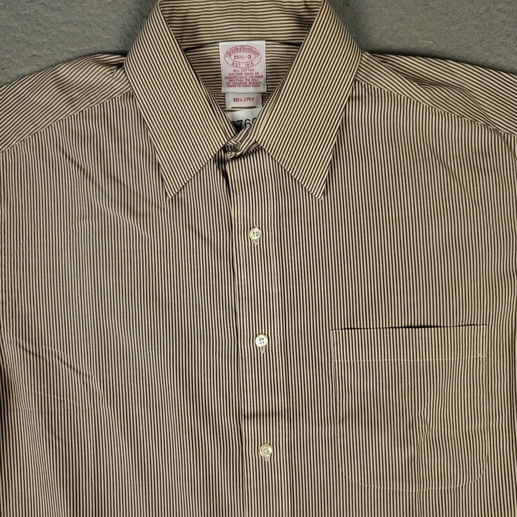 Brooks Brothers Brooks Brothers Shirt Mens 15.5 Brown Striped Dress Button Up Long Sleeve Size 42R - 2 Thumbnail
