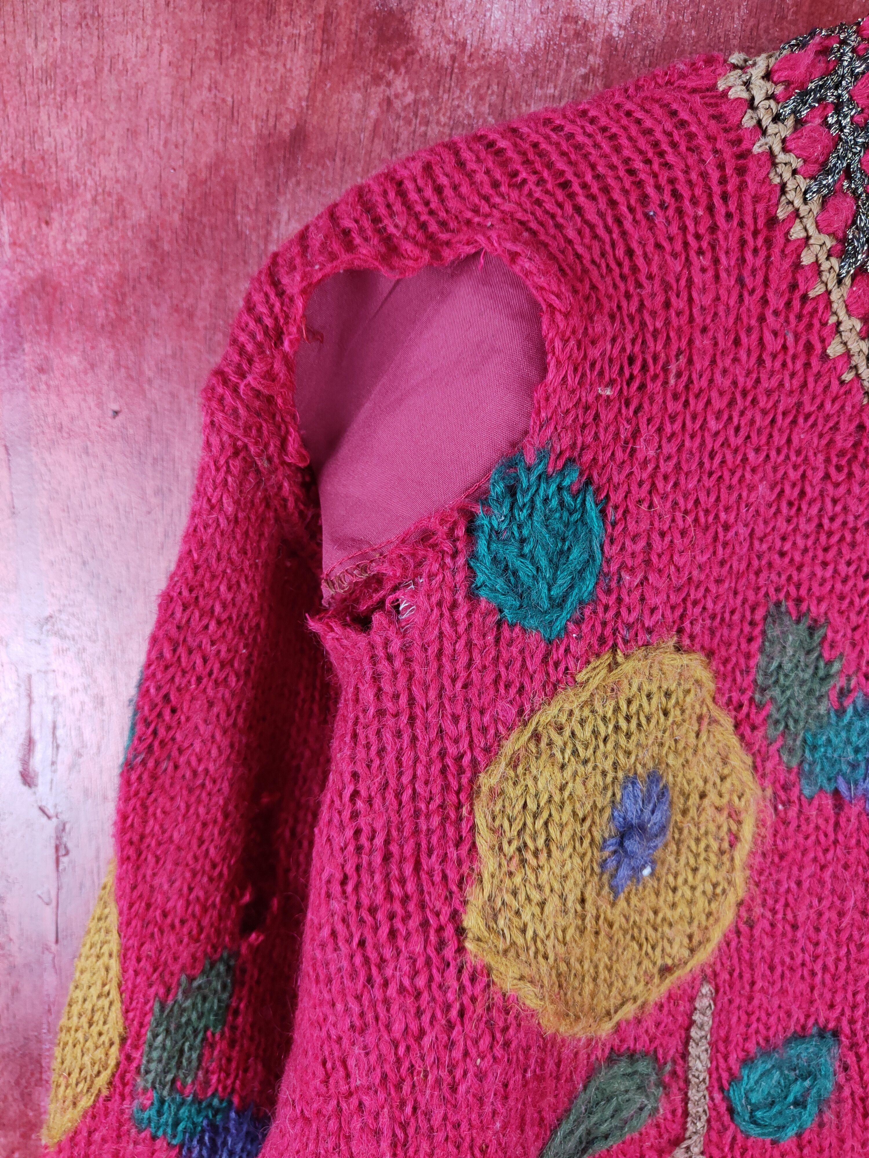 Japanese Brand Arabian Camel Red distressed ripped Knitwear Cardigan #S2403 Size L / US 10 / IT 46 - 3 Thumbnail