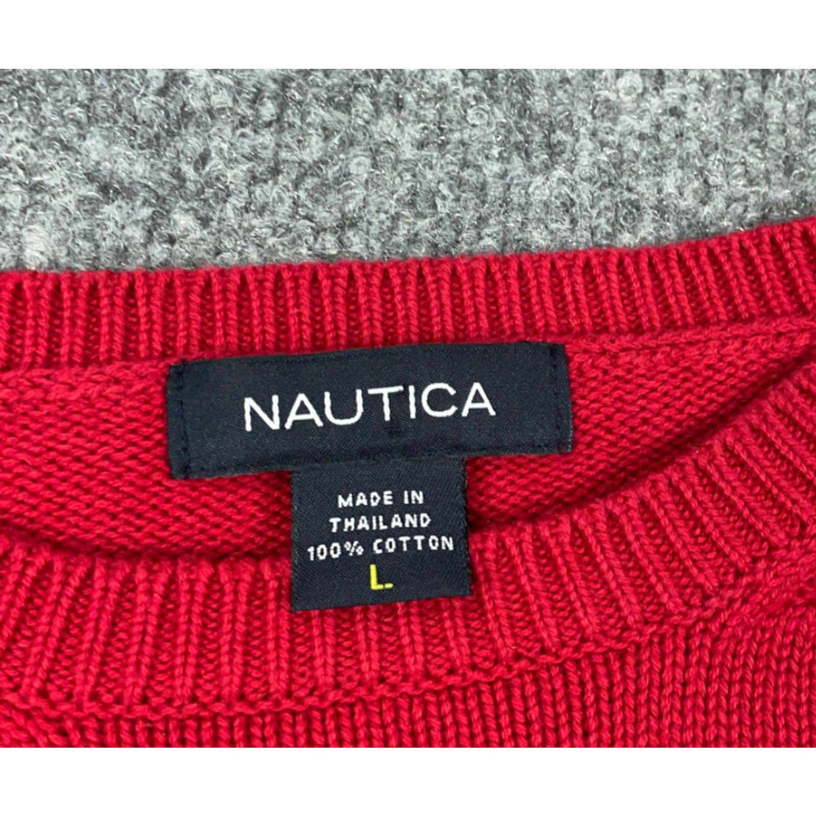 Nautica VINTAGE Nautica Sweater Adult Large Red Gray Spell Out Chunky Knit Cotton Y2K Streetwear Size US L / EU 52-54 / 3 - 3 Thumbnail