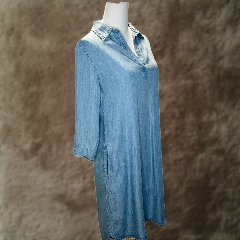 Soft Surroundings Soft Surroundings Shirt Dress Women's Small Blue Chambray V Neck Pockets Lightweight Lyocell Cap Sleeve Solid 100% GENUINE USA SELLER Size S / US 4 / IT 40 - 1 Thumbnail
