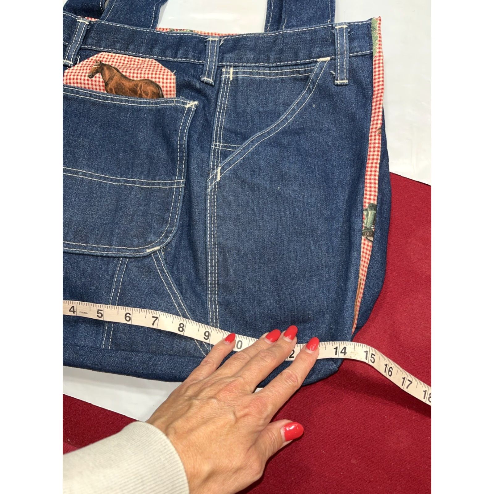 Doublet ROEBUCKS Horse Denim JEANS Tote Bag Purse Shoulder double Handles Pockets Cotton Bag Size 32" / US 10 / IT 46 - 5 Thumbnail
