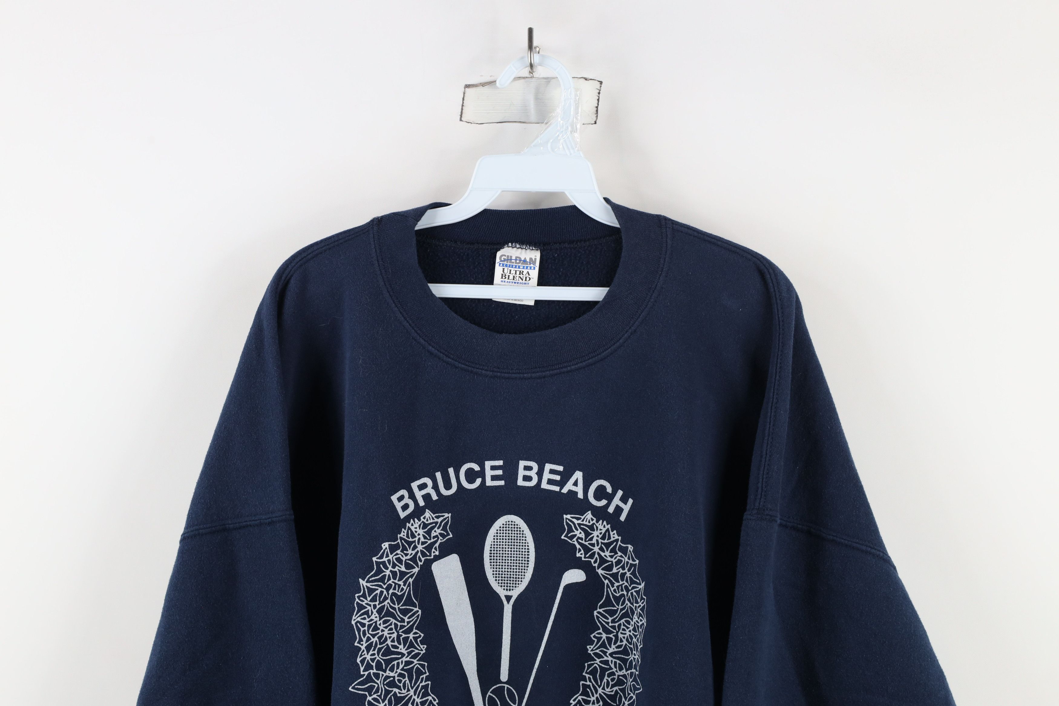 Vintage Vintage 90s Spell Out Bruce Beach California Sweatshirt Blue Size US XXL / EU 58 / 5 - 2 Thumbnail
