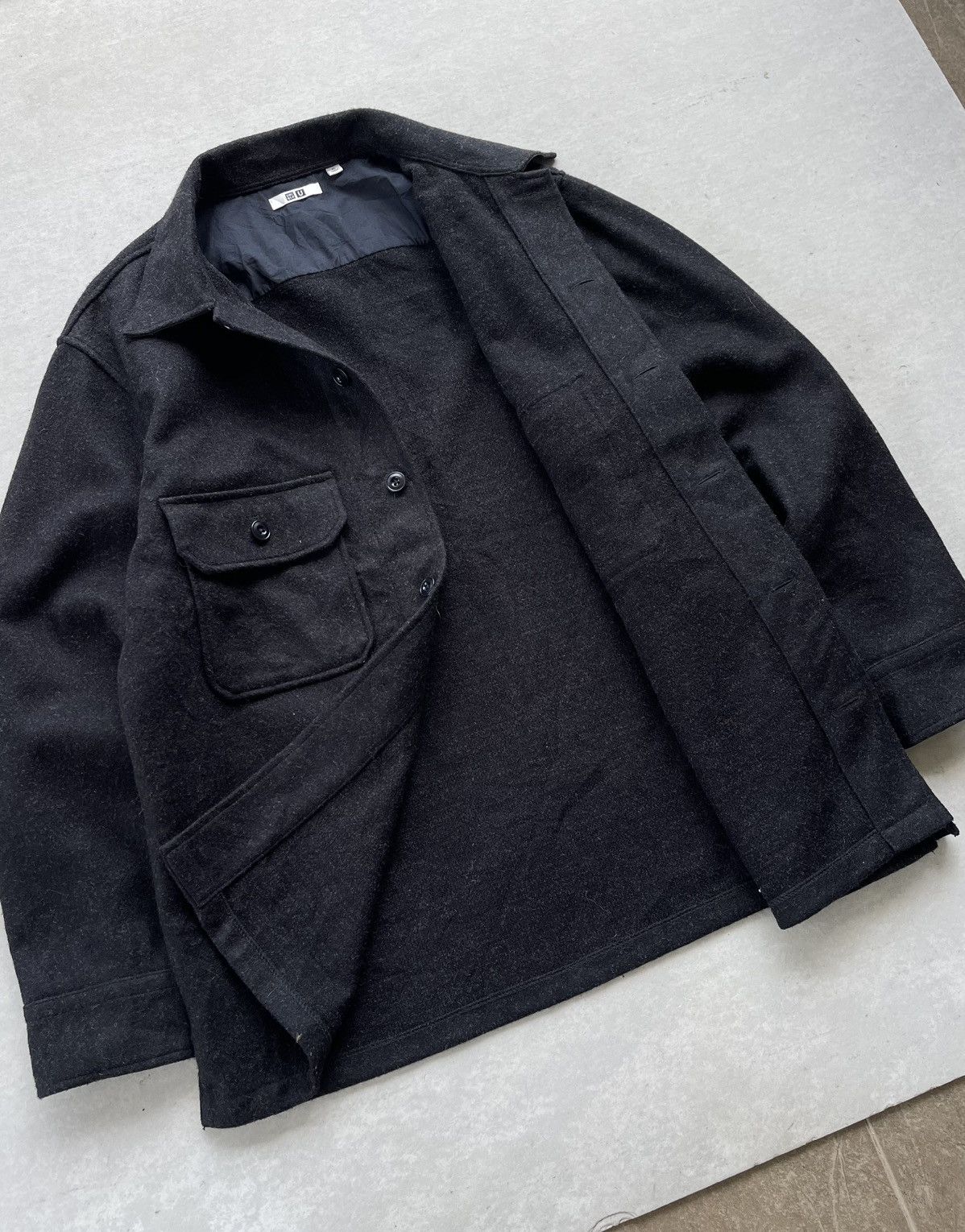 Lemaire × Uniqlo UNIQLO U LEMAIRE BLACK WOOL-BLEND WORKSHIRT/JACKET Size US XL / EU 56 / 4 - 5 Thumbnail