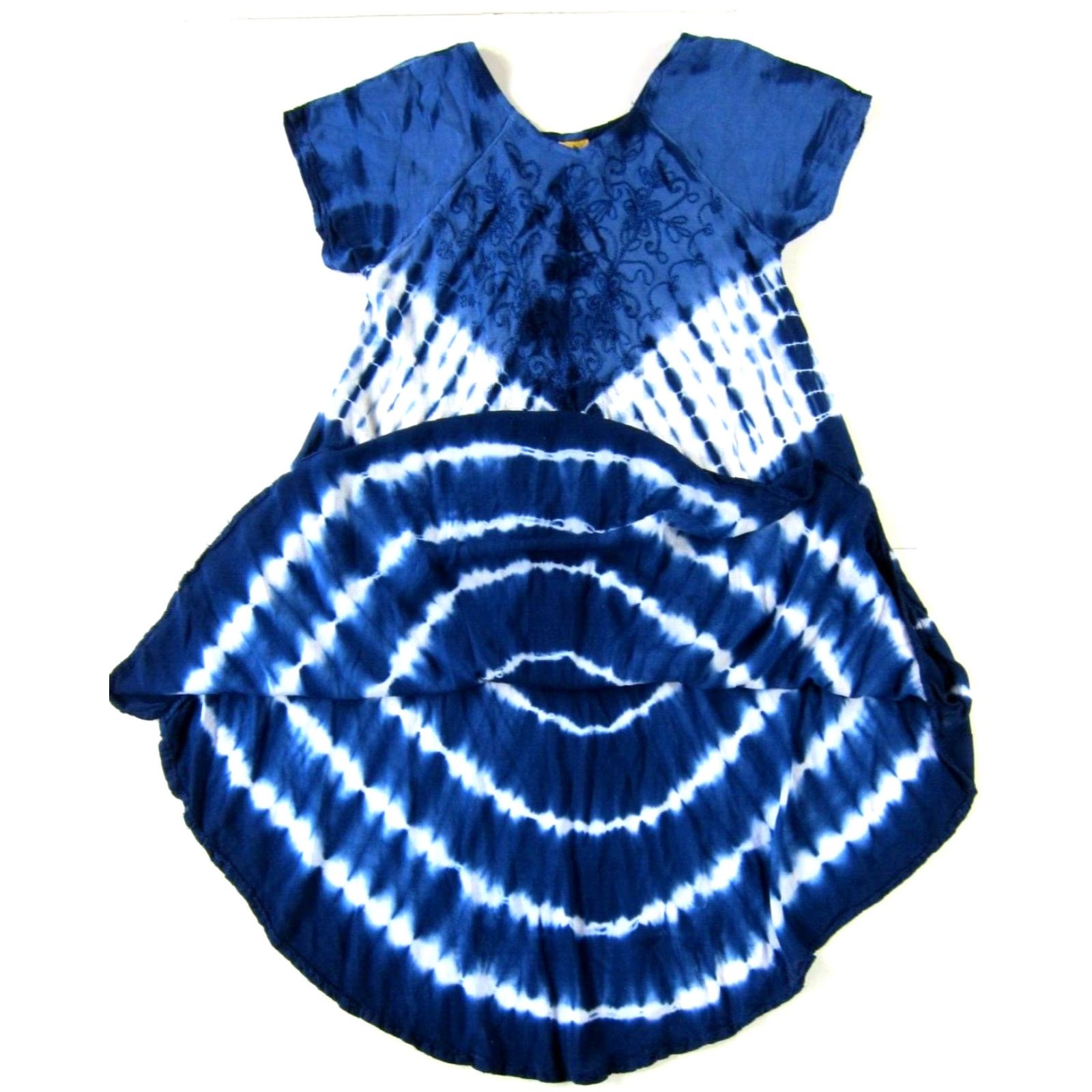 Vintage VTG Pineapple Rayon Blue White Tie Dye Short Sleeve Tunic Shift Smock Dress S-M Size 28" / US 6 / IT 42 - 5 Thumbnail
