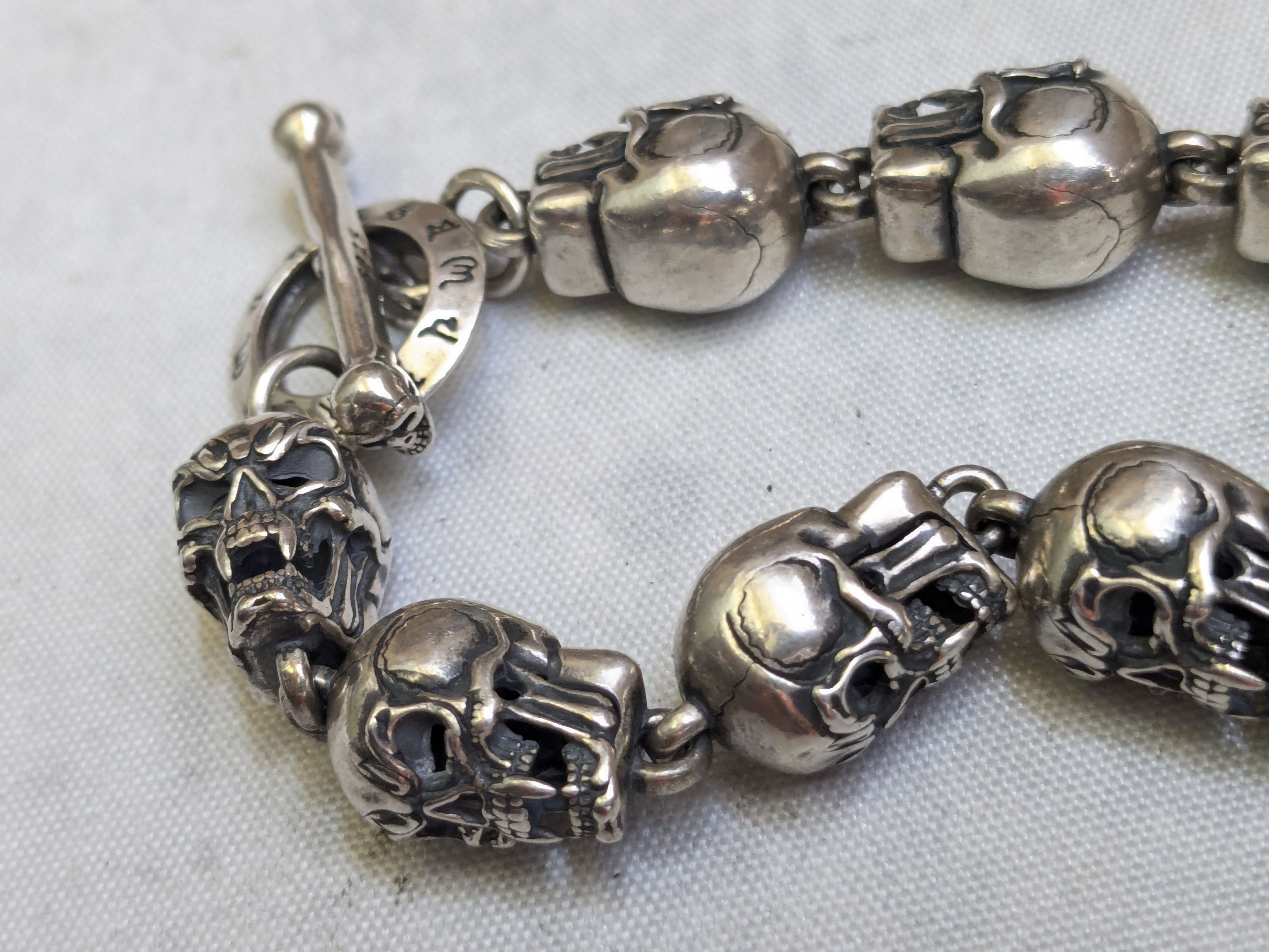 Jewelry Sterling Silver Skull Bracelet 6.75" Biker Punk Skeleton Size ONE SIZE - 11 Thumbnail