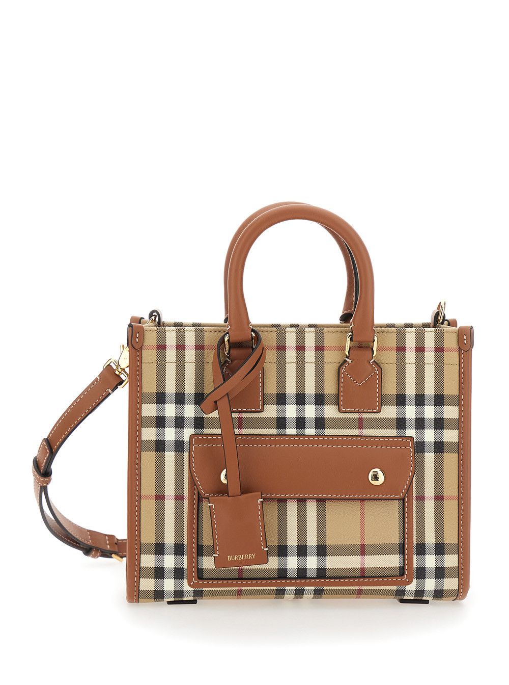 Burberry Freya Beige Mini Handbag with All-Over Check Motif and Log Tag in Fabric fro Women Size ONE SIZE - 1 Thumbnail