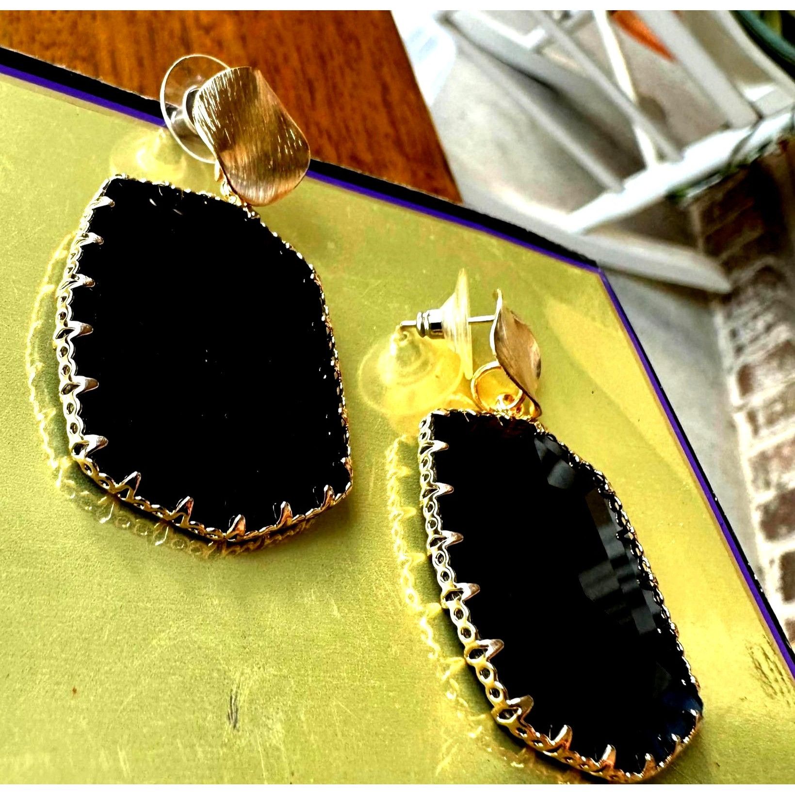 Handmade Black Glass Geometric Earrings New Formal Wedding Party Crui Size ONE SIZE - 9 Thumbnail