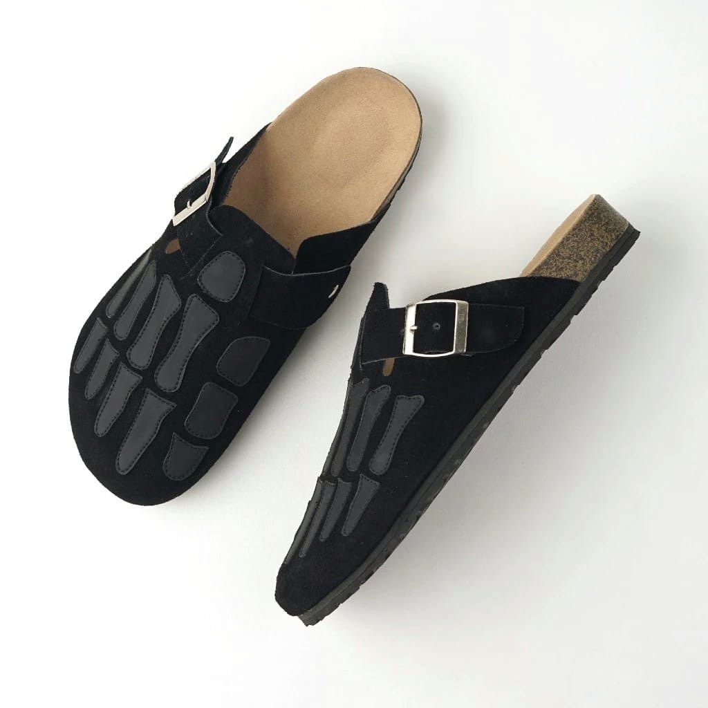 Genuine Leather Loxusdrip - Fresco All Black Skull Clog Slips Size US 11 / EU 44 - 2 Thumbnail