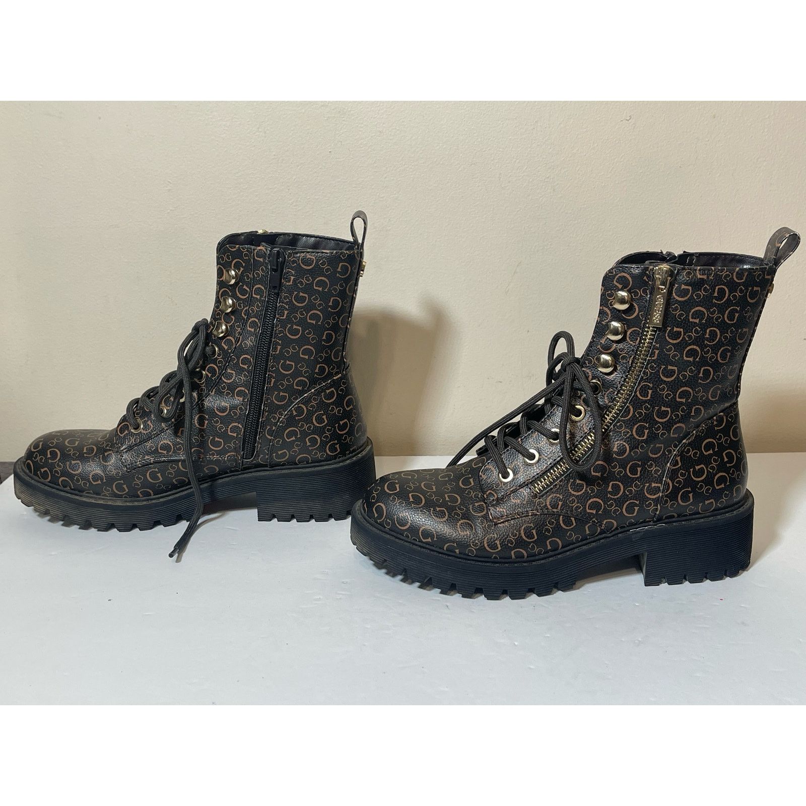 Guess GUESS Locate Fleece Lined Leather Dark Brown Combat Boots Size US 7 / IT 37 - 3 Thumbnail