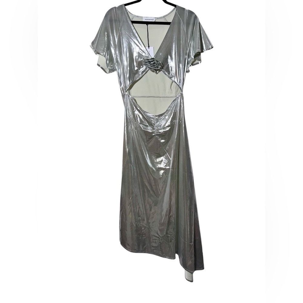 WeWoreWhat NWT WEWOREWHAT Asymmetrical Silver Cut-out Dress - large Size L / US 10 / IT 46 - 3 Thumbnail