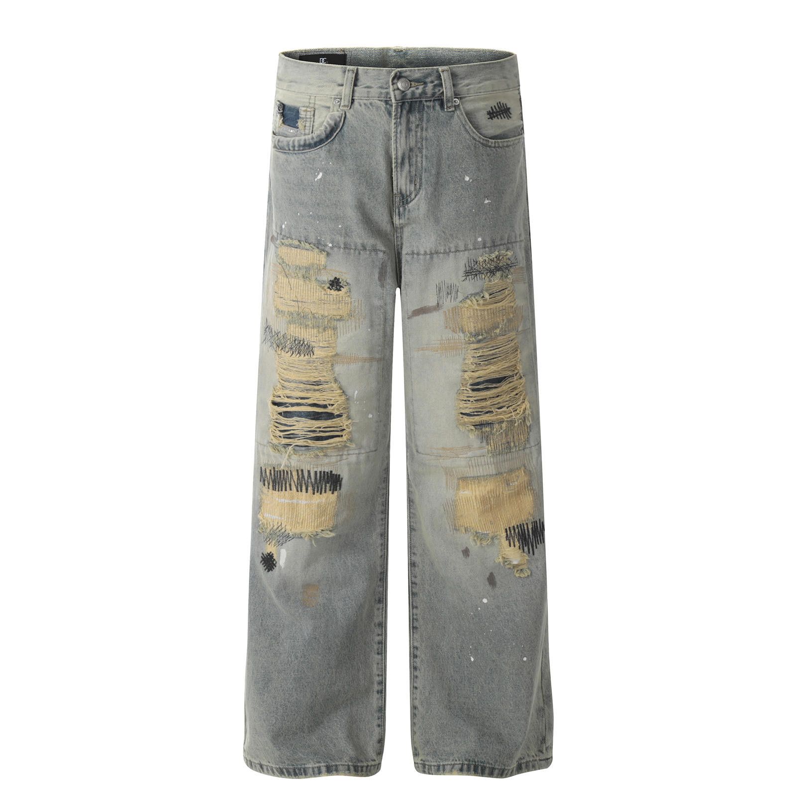 Vintage Ripped Distressed Light Blue Wide-Leg Jeans Size US 32 / EU 48 - 5 Thumbnail