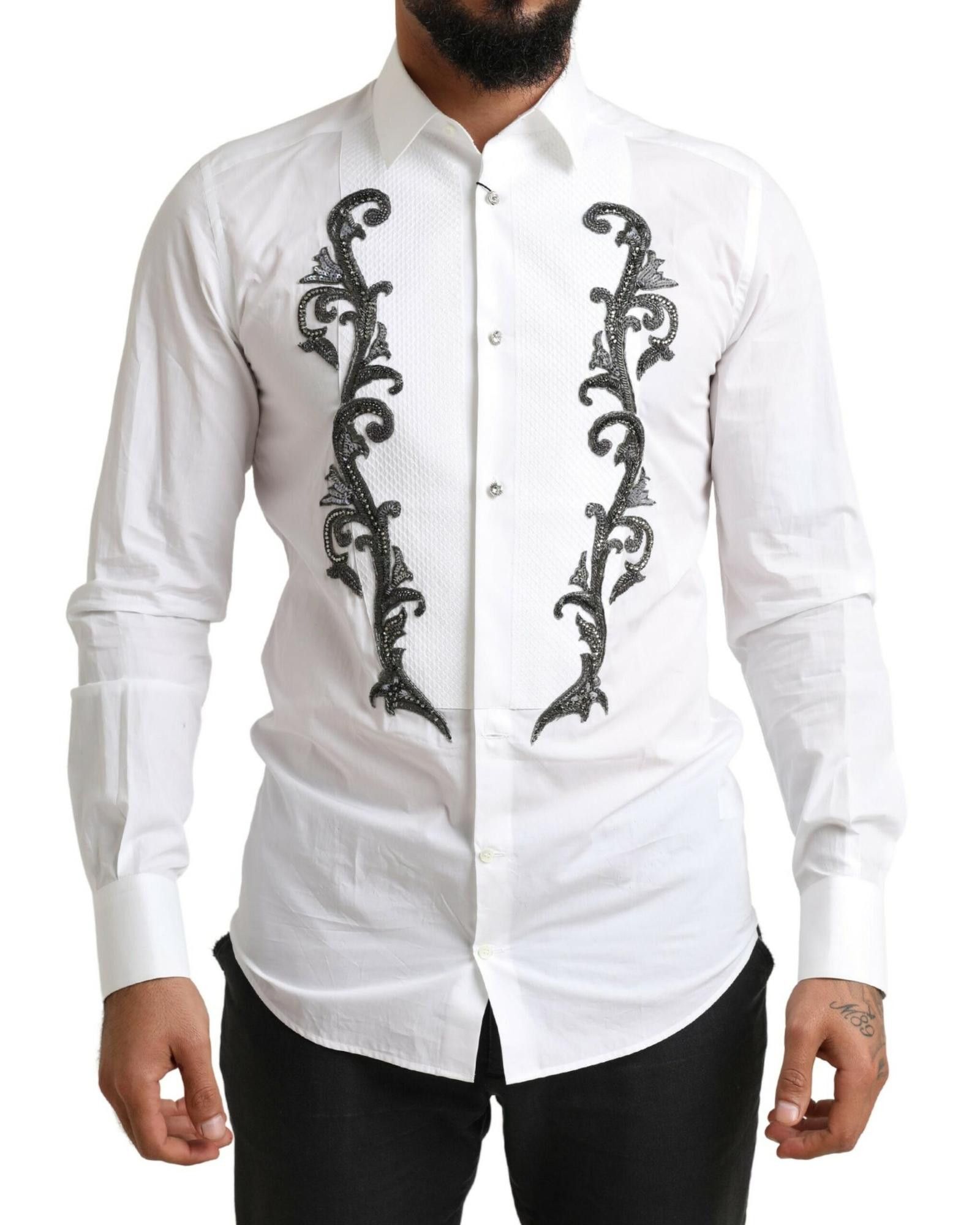 image of Dolce Gabbana Stunning Baroque Shirt in White, Men's (Size XS)