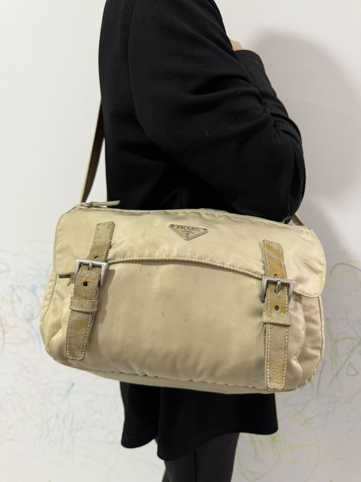 Prada Beige Nylon Sling Crossbody Messenger Bag, Men's