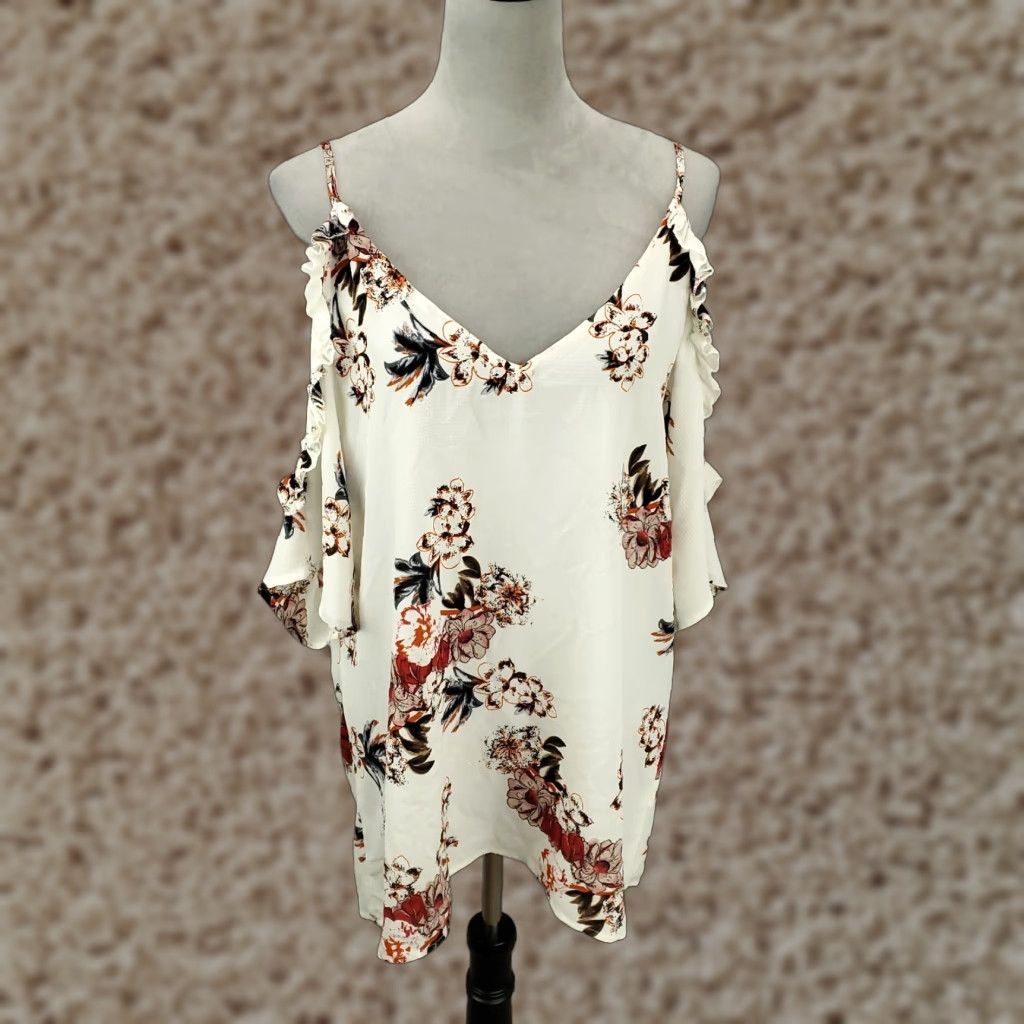 Pinko Jodifl Women's Blouse Casual Bohemian Floral V-Neck Cold Shoulder Spaghetti Strap L Midweight Size L / US 10 / IT 46 - 1 Thumbnail