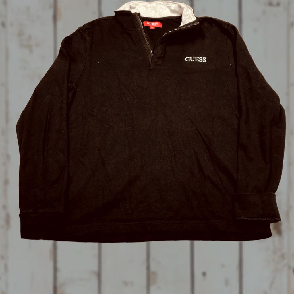 Guess GUESS USA Quarter Zip Pullover Sweater Mens Medium Snap Black Stretch Cotton Size US M / EU 48-50 / 2 - 1 Thumbnail