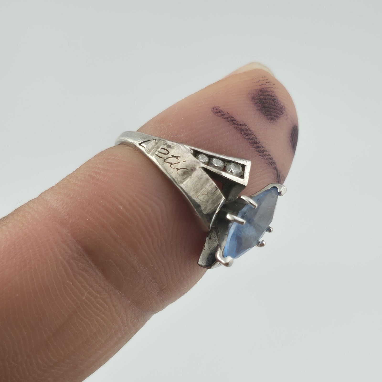 Other Sterling Silver Blue Marquise Stone Ring Art Deco 6.25 Size ONE SIZE - 2 Thumbnail