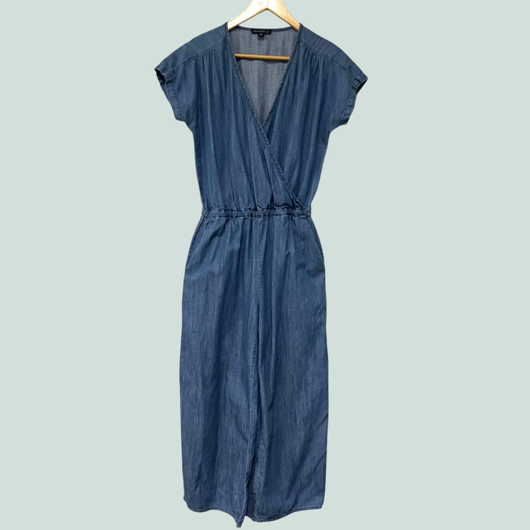 J.Crew J.Crew Women’s Denim Jumpsuit One Piece Blue Stretch Waist Cropped V-Neck XS Adults Women Size 26" / US 2 / IT 38 - 1 Thumbnail