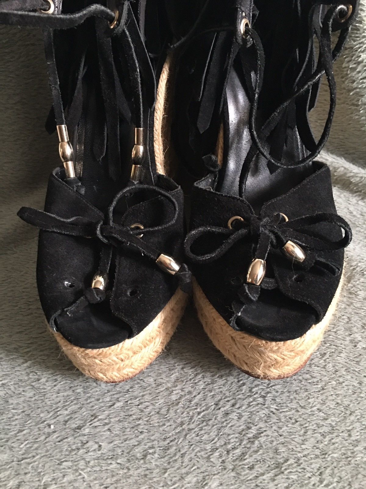 Gucci GUCCI Espadrilles Black Suede Wedge Sandals EU40 Size US 10 / IT 40 - 4 Thumbnail