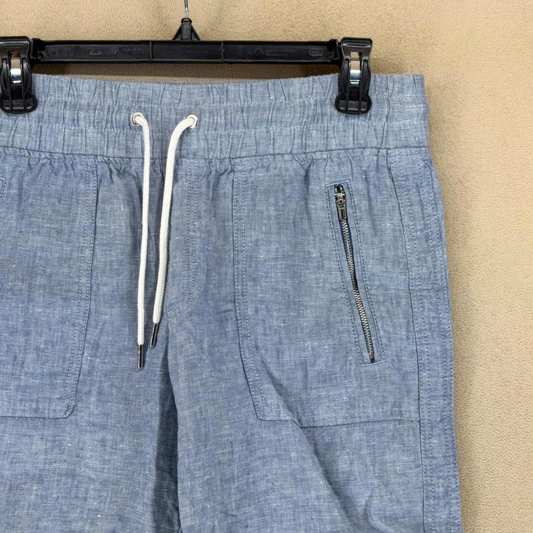 Athleta Athleta Linen Blend Capri Pants Womens Size 4 Blue Drawstring Zip Pockets Cropped Size 27" / US 4 / IT 40 - 2 Thumbnail
